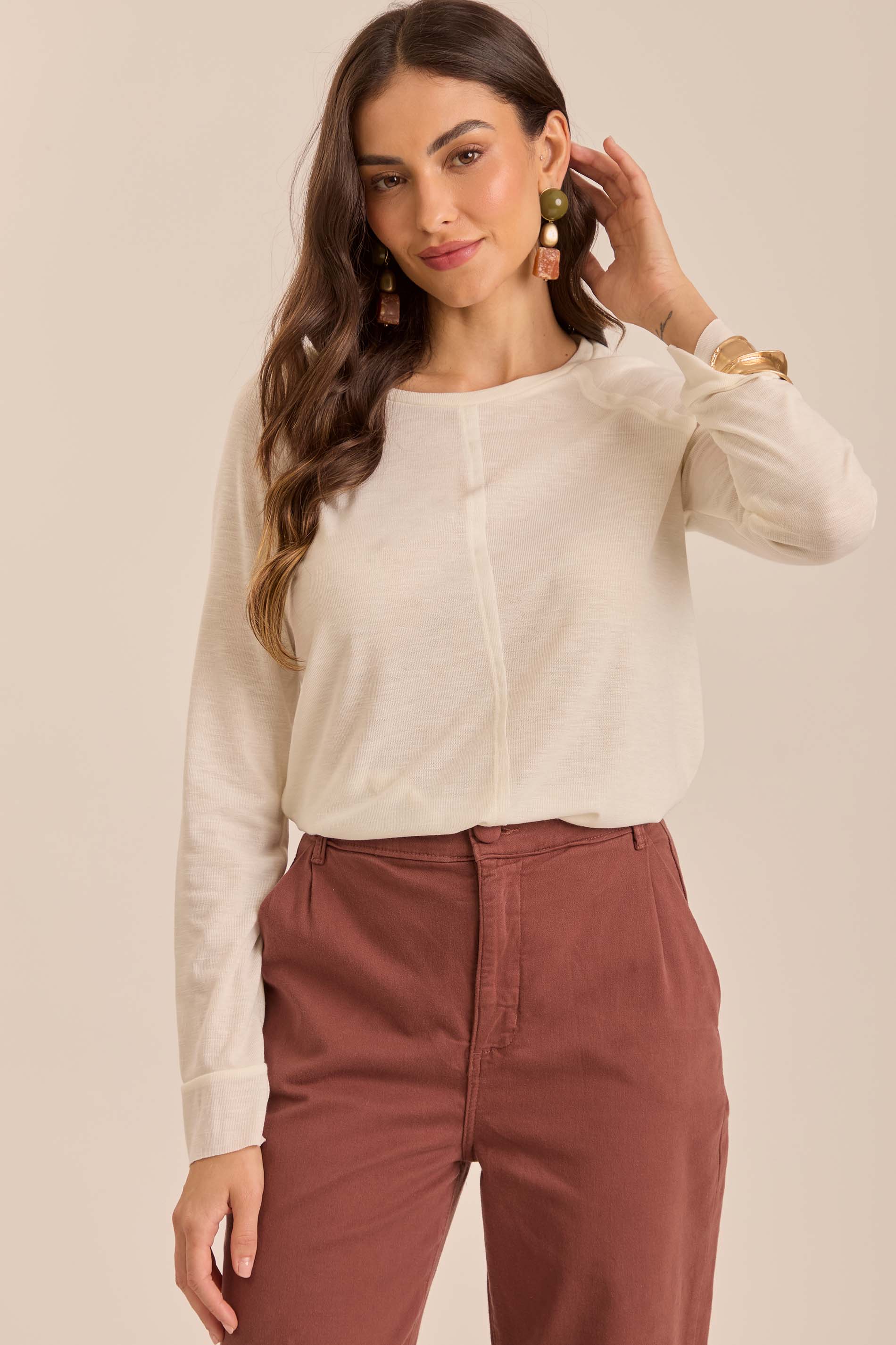 Blusa Ampla Retrô Glam em Tricot Flamê
