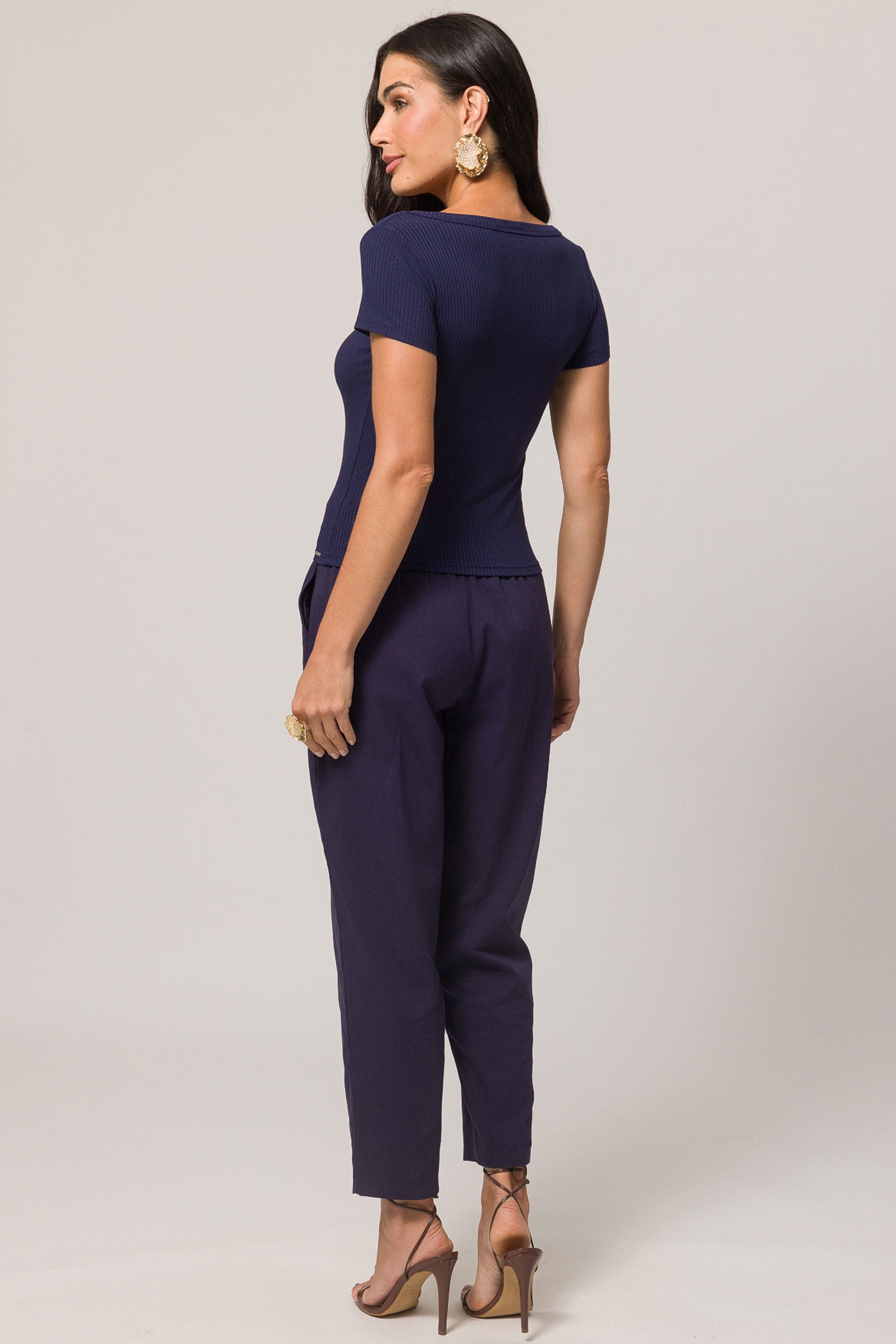 Blusa de manga curta em ribana slim