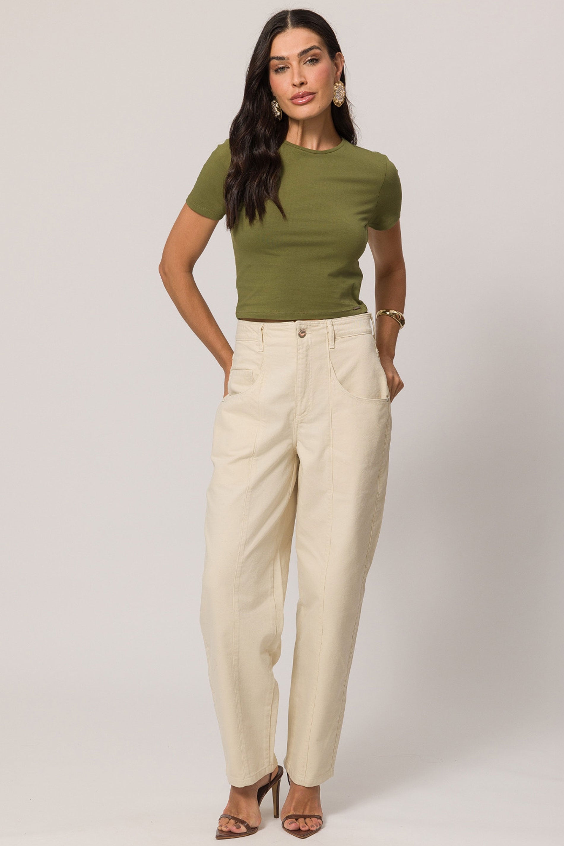 Blusa de manga curta em algodão com elastano