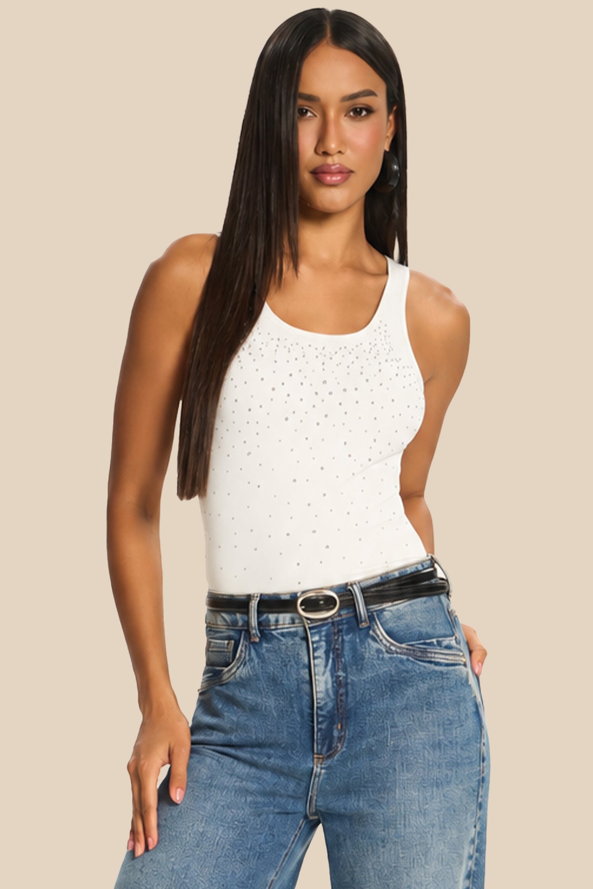 Blusa Feminina Regata Cotton com Strass Miragem - Doce Trama