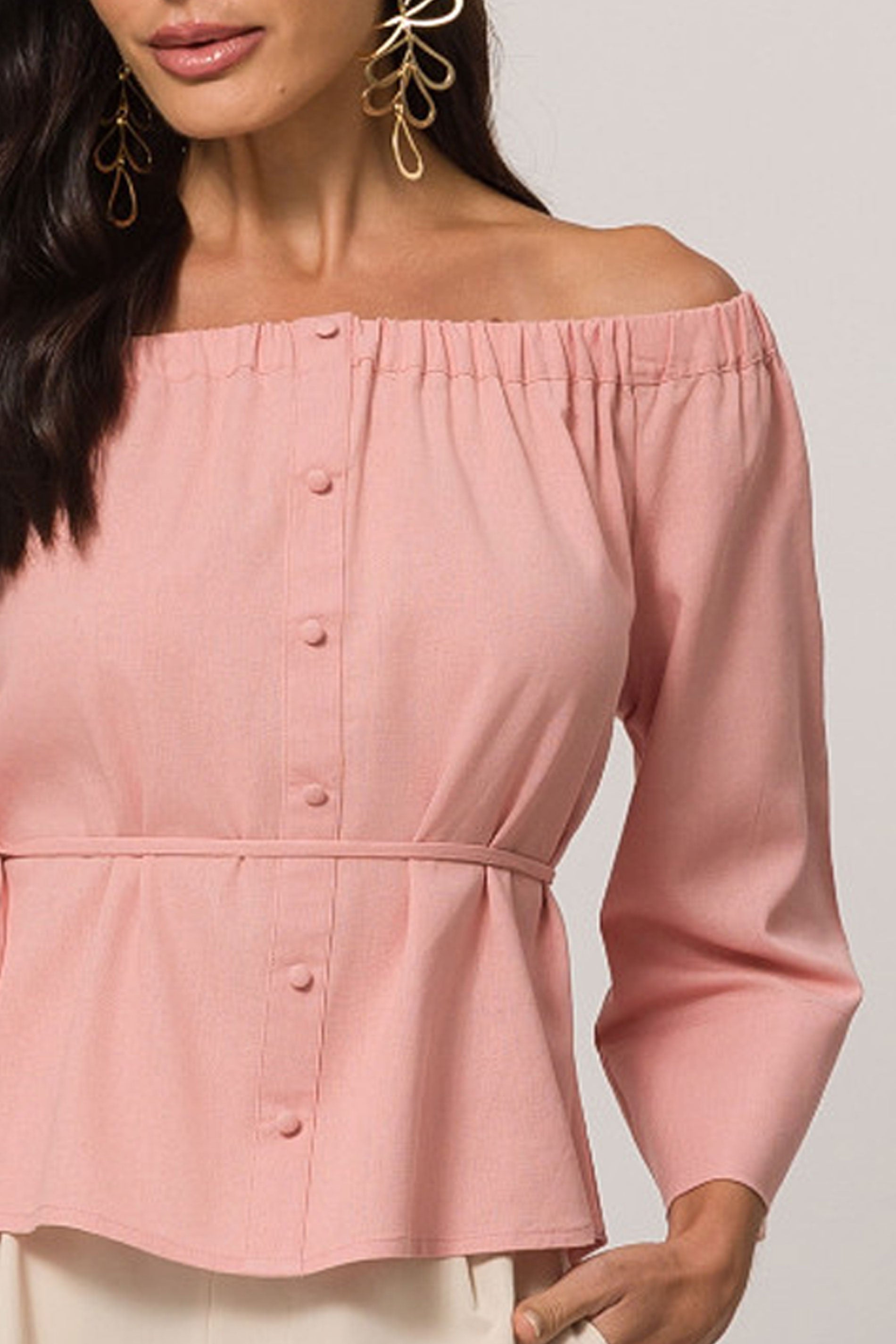 Camisa ombro a ombro em tela linen clássica