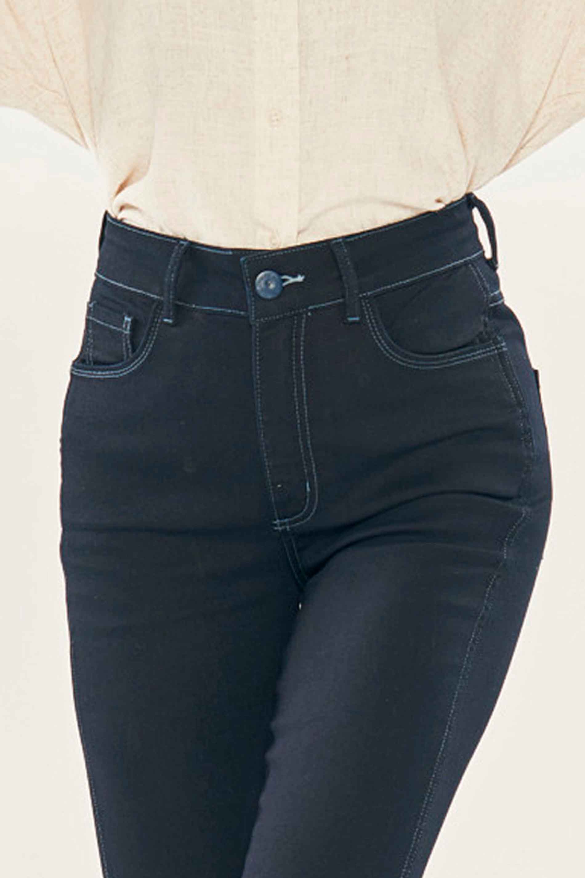 Calça Skinny Cintura Alta Flora em Jeans com Elastano