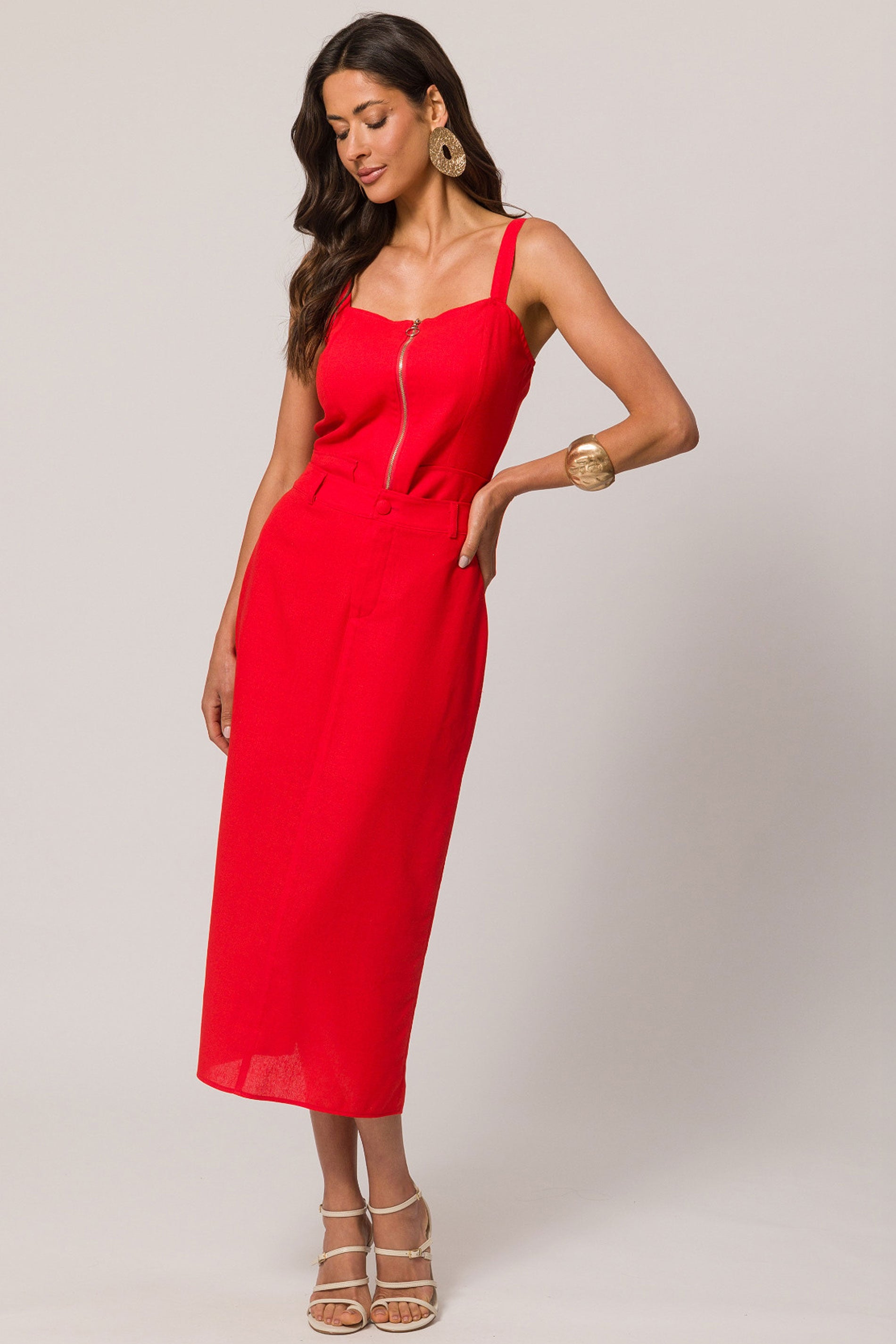 Saia midi em plano linen com botão