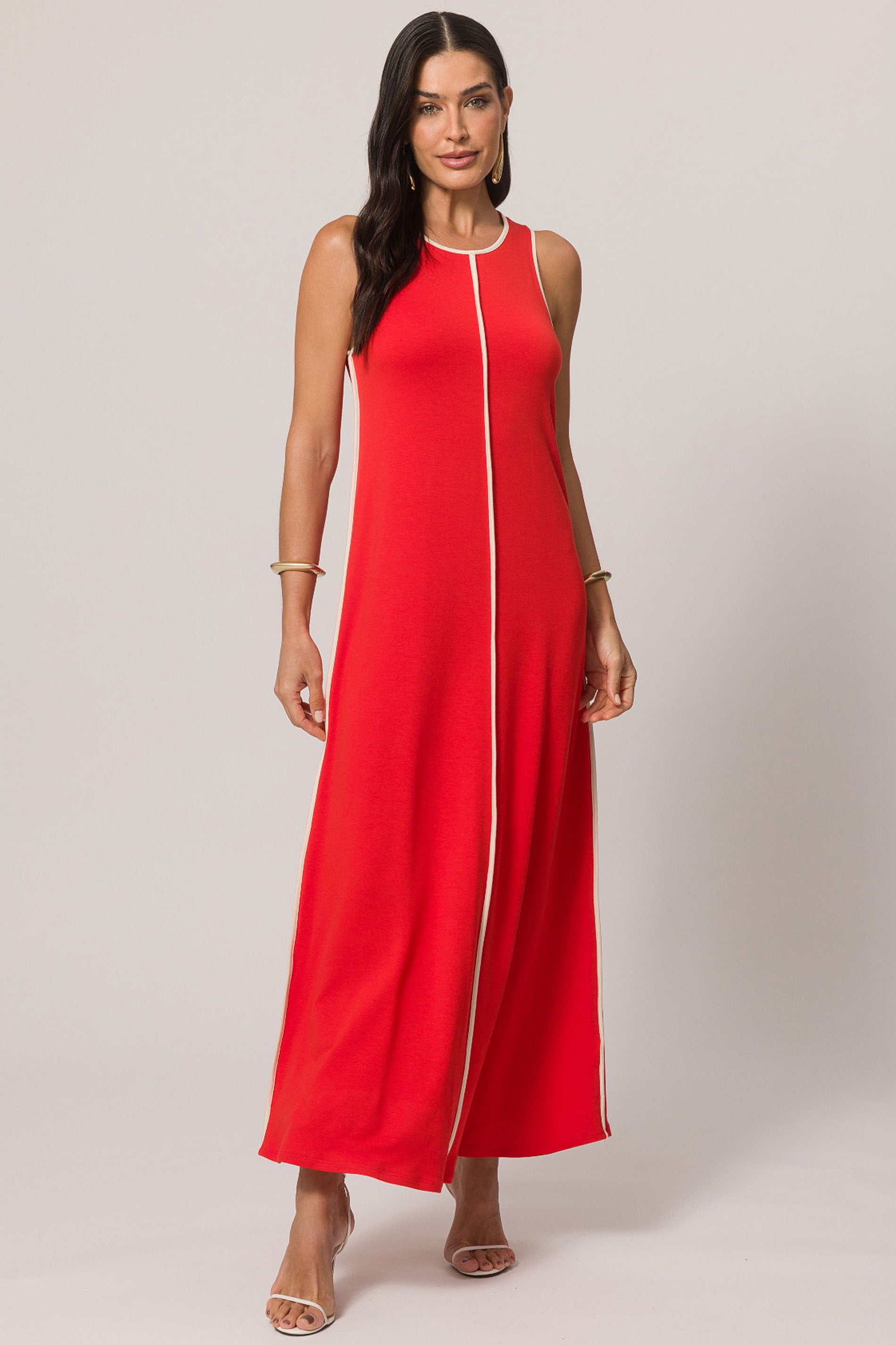 Vestido longo sem manga em moletinho de viscose