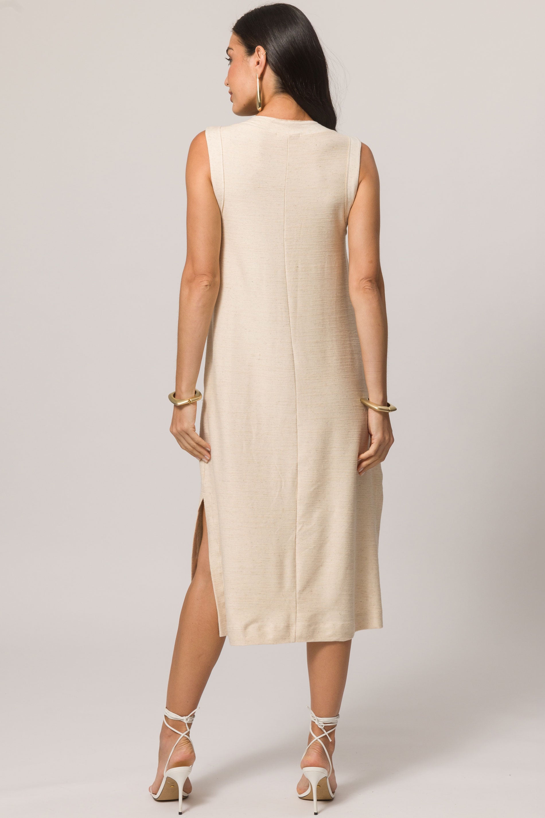 Vestido Midi sem Manga em Moletinho Viscolinho com Elastano