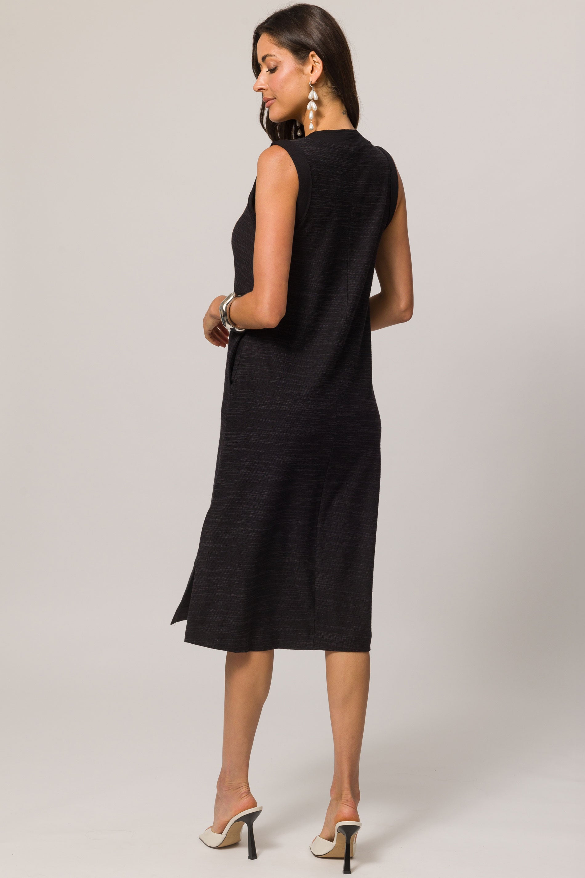 Vestido Midi sem Manga em Moletinho Viscolinho com Elastano