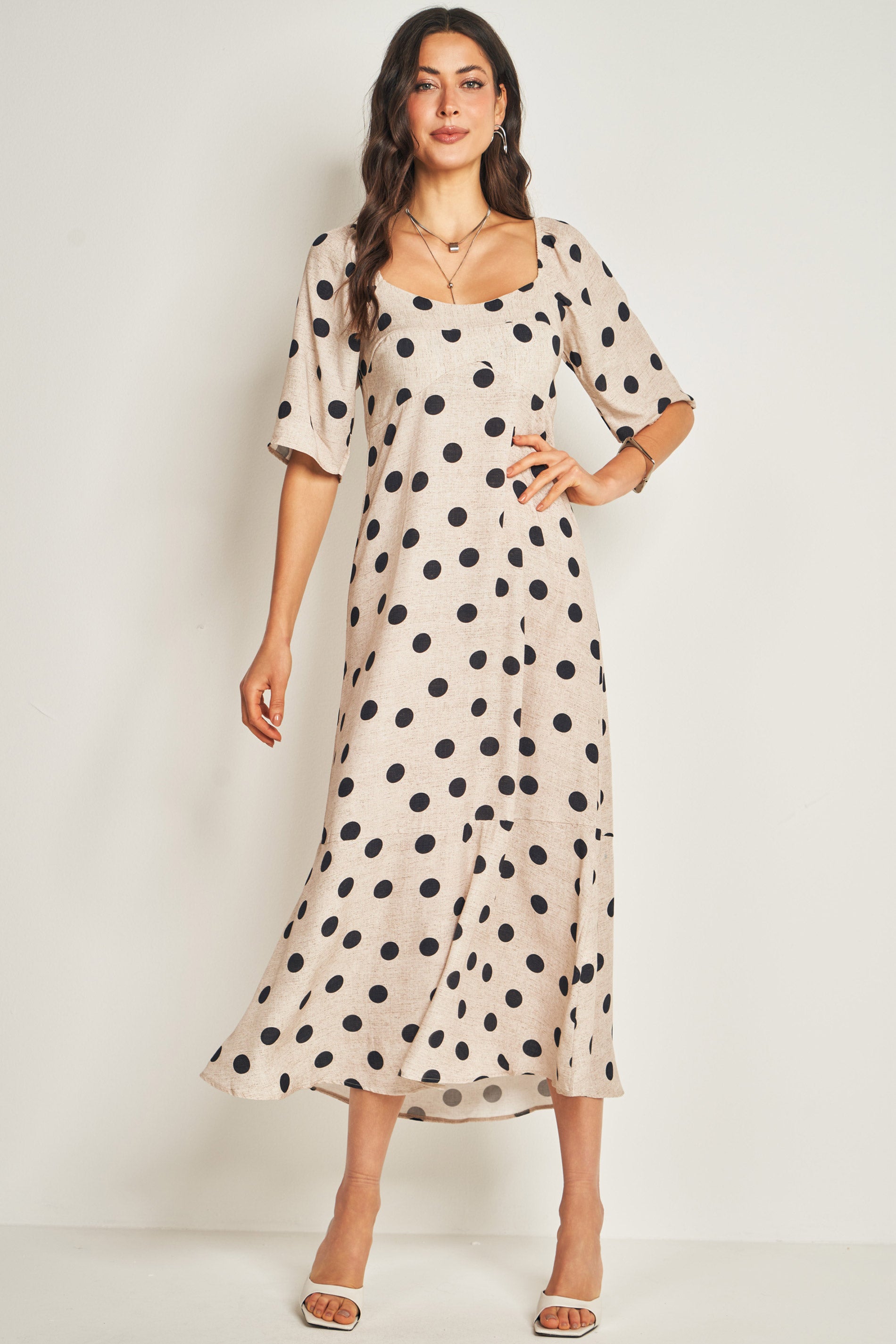 Vestido longo com manga 3/4 floral