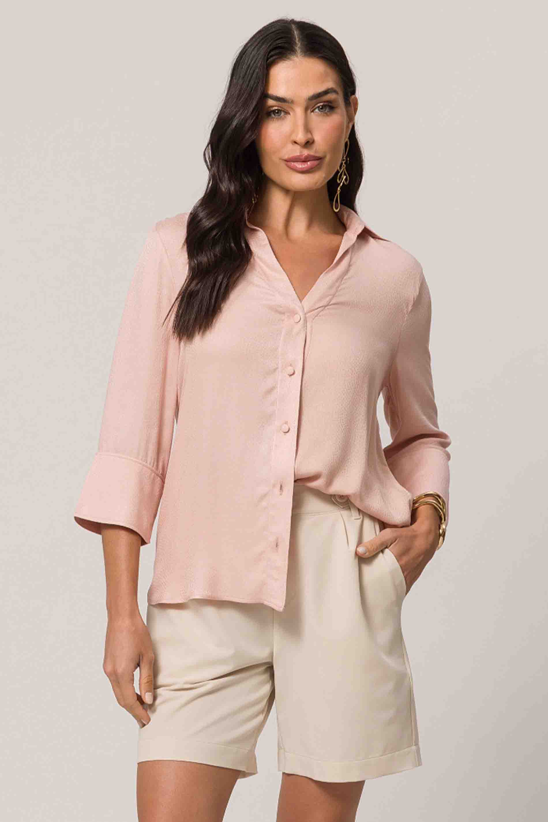 Camisa 3/4 em Viscose com Poá