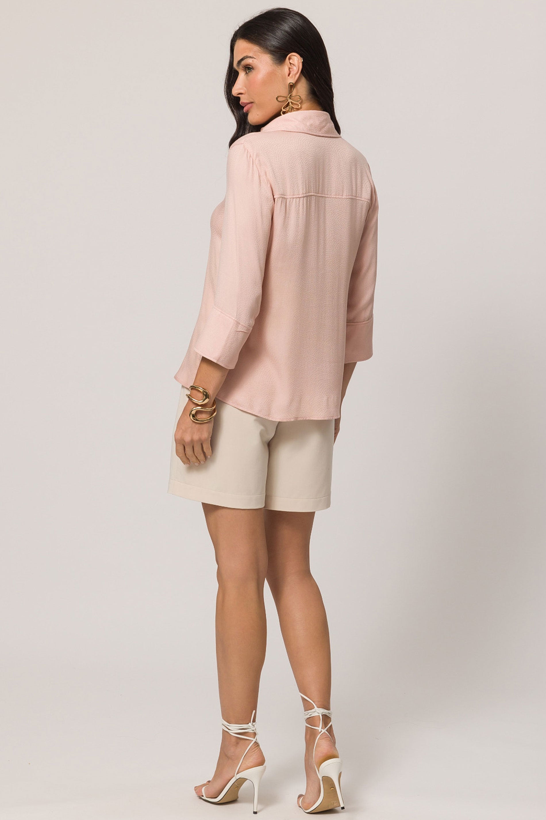 Camisa 3/4 em Viscose com Poá