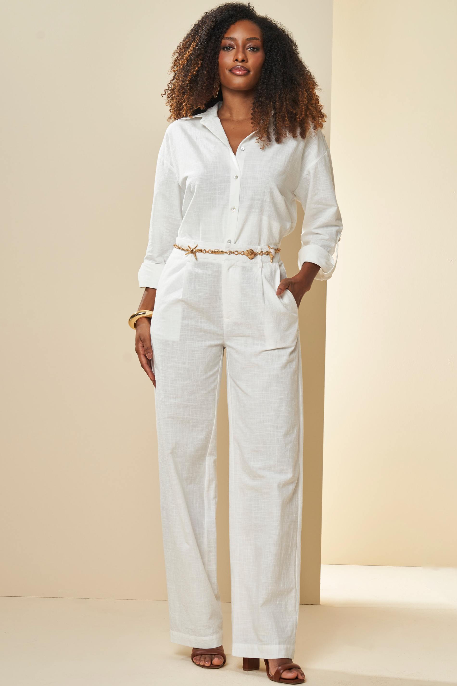 Calça Cintura Alta Wide Leg Boho em Alfaiataria