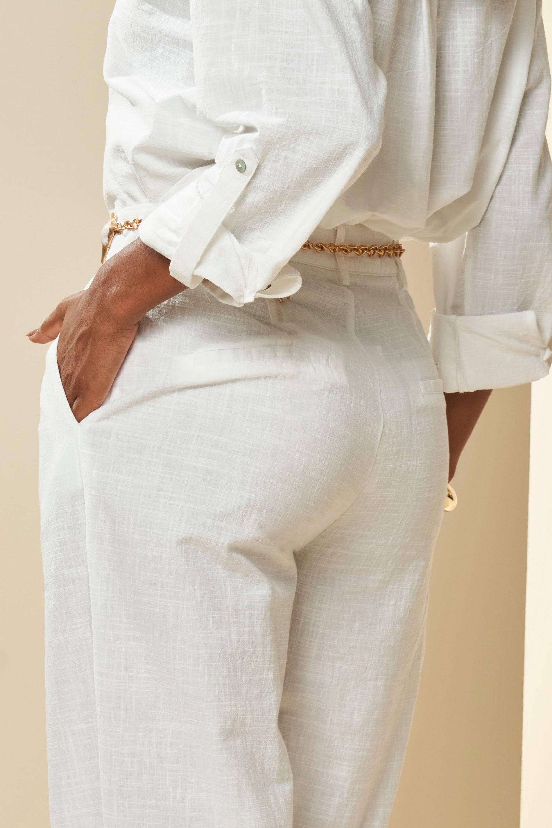 Calça Cintura Alta Wide Leg Boho em Alfaiataria