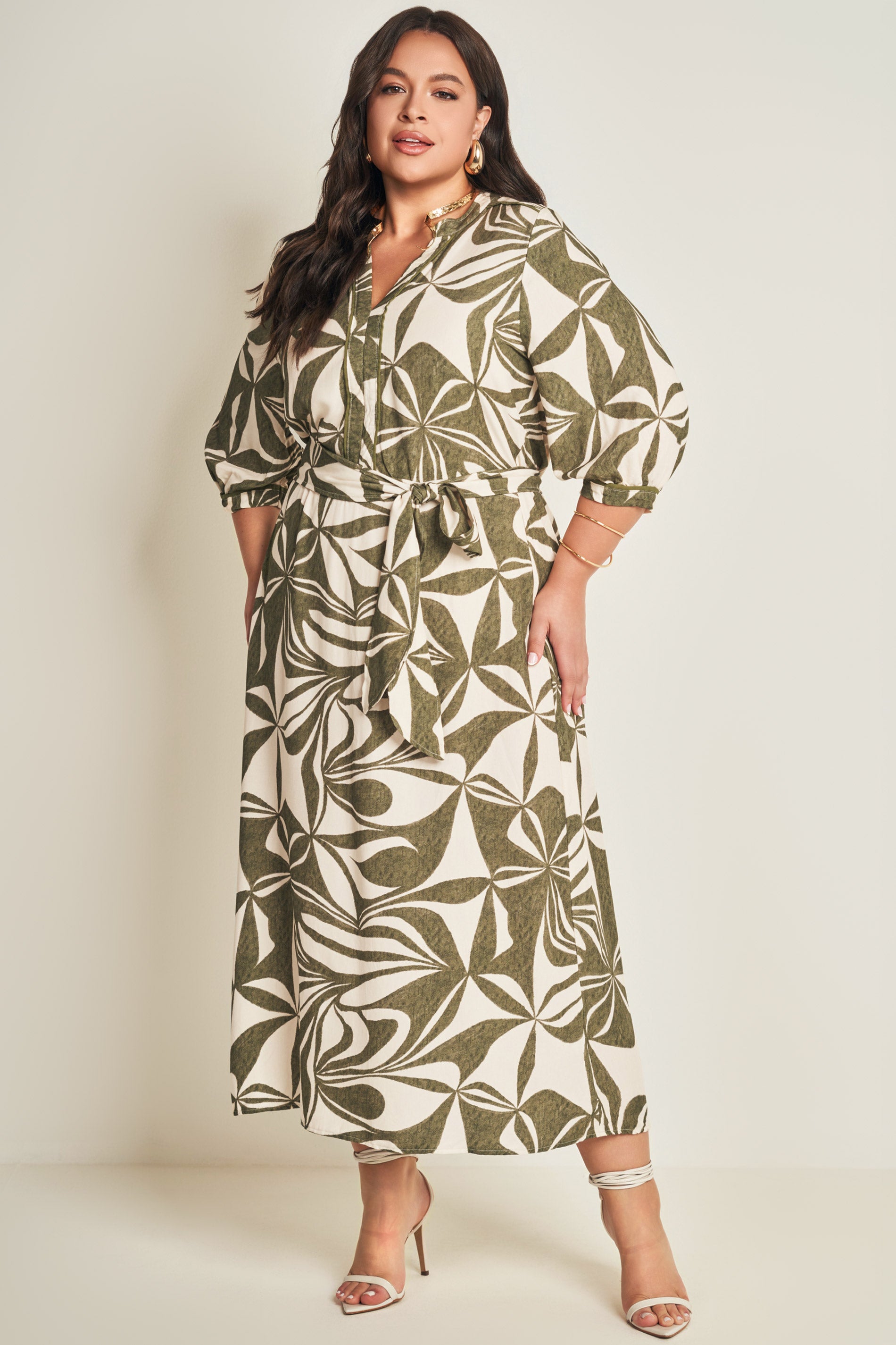 Vestido midi com manga 3/4