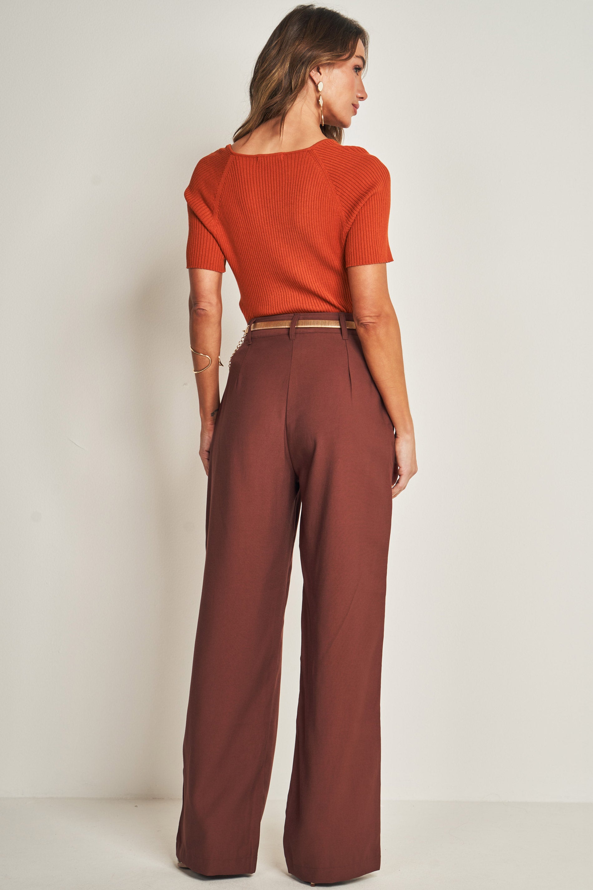 Calça Reta Cintura Alta em Sarja Sartorial