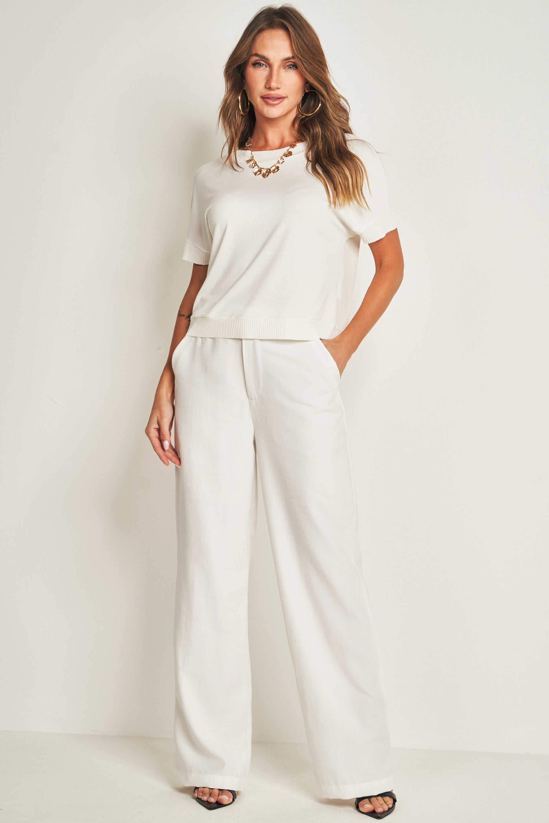 Blusa manga curta em viscose e ribana