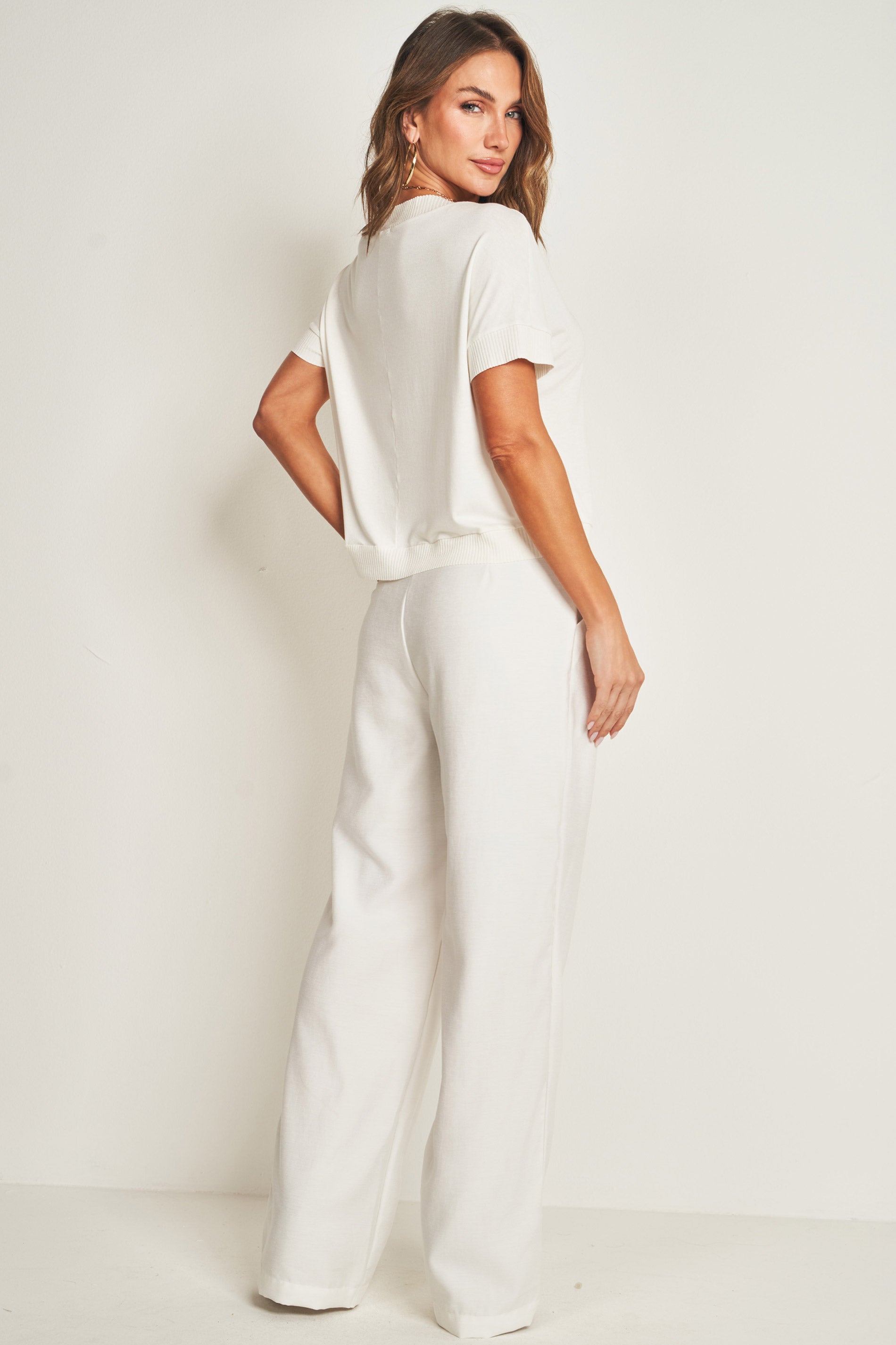 Blusa manga curta em viscose e ribana