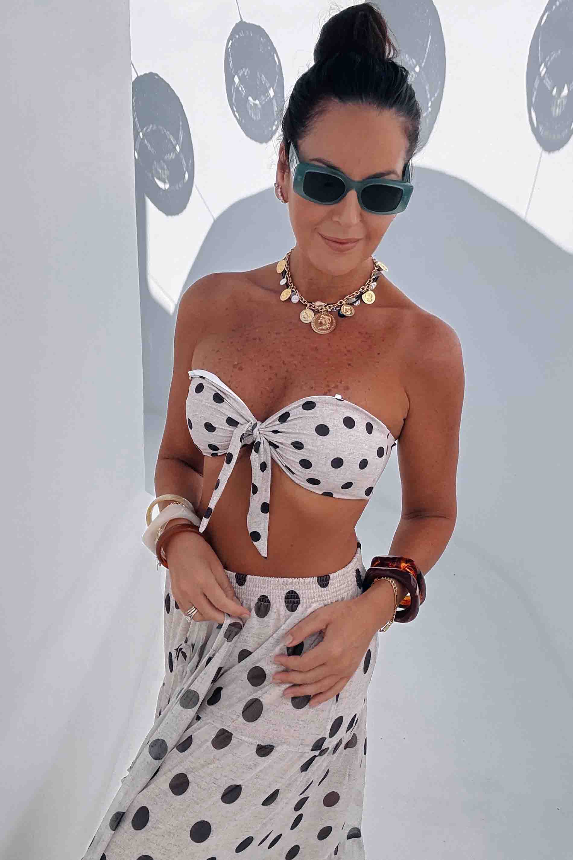 Top de Biquíni em Microfibra com Estampa de Poá