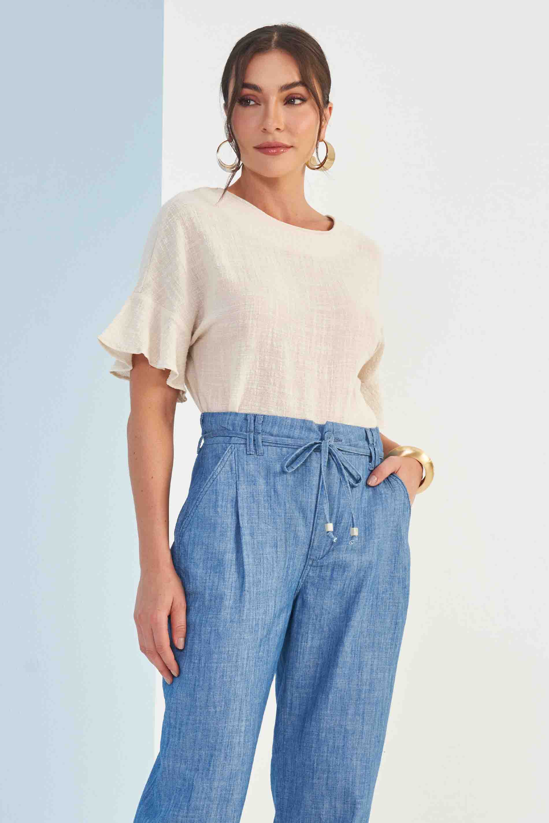 Calça Cintura Alta Carrot Trend Brisamar em Jeans