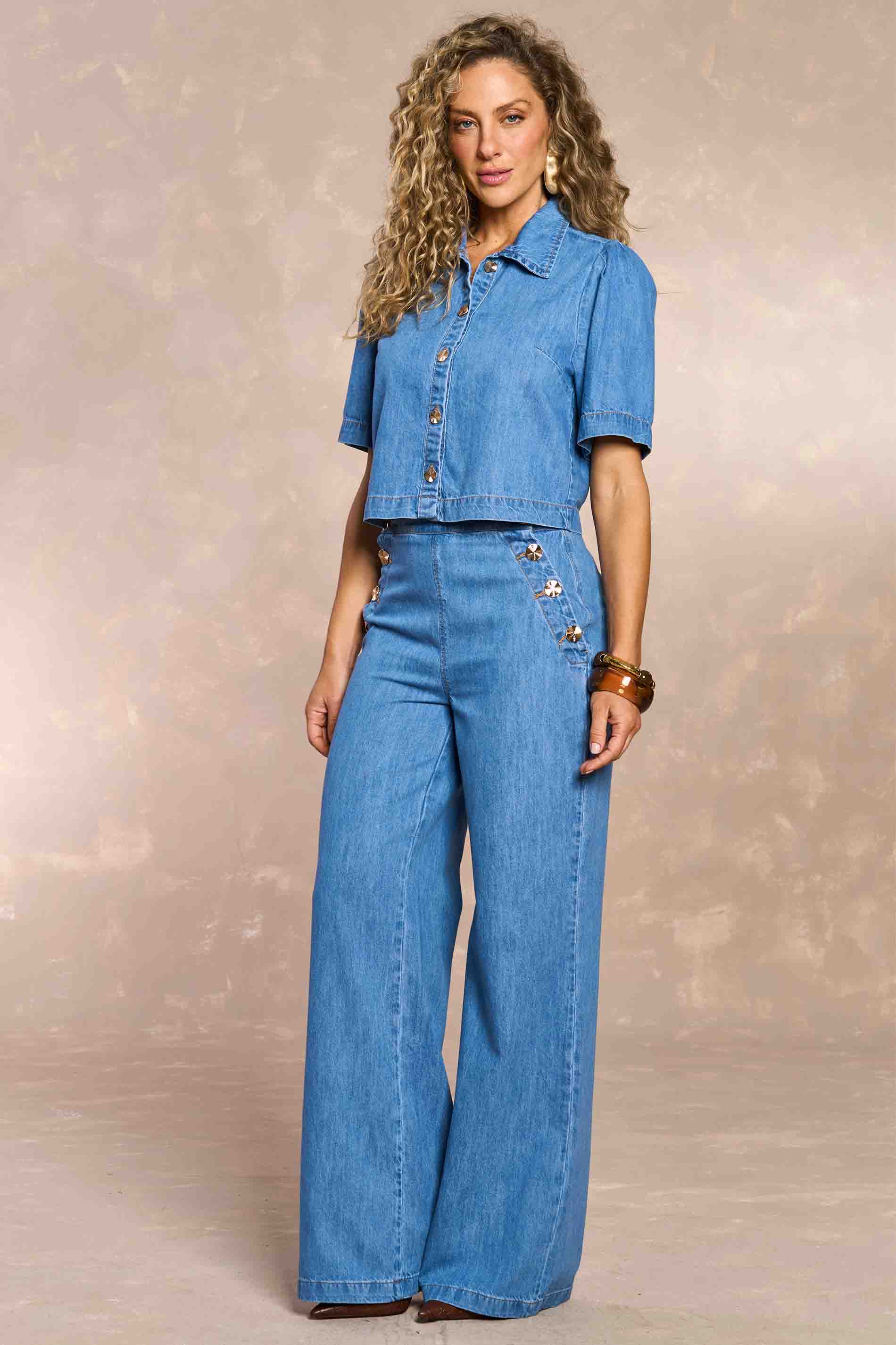 Camisa Cropped Soft Garden em Jeans