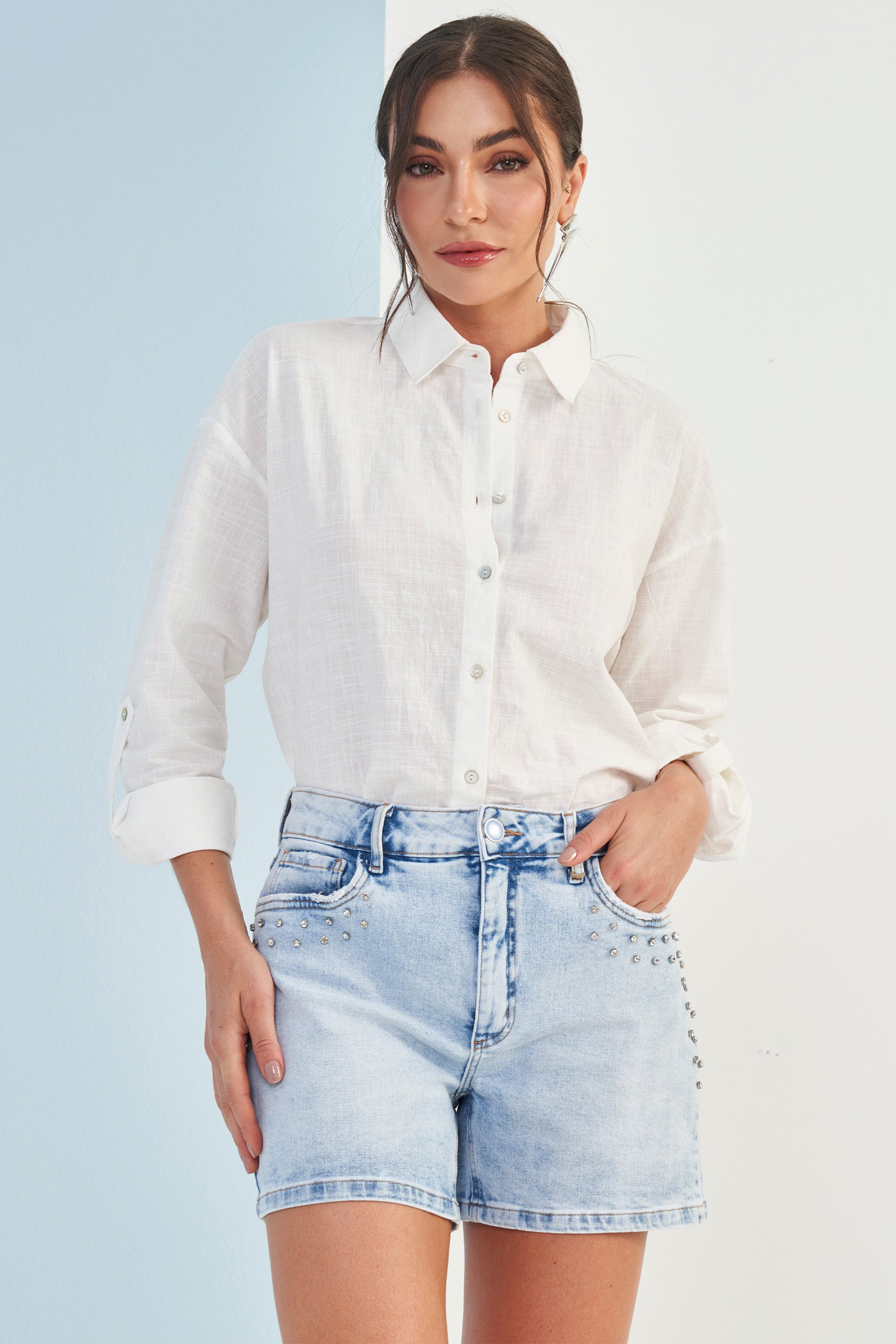 Shorts Boyfriend Jeans Solar com Aplicação de Strass