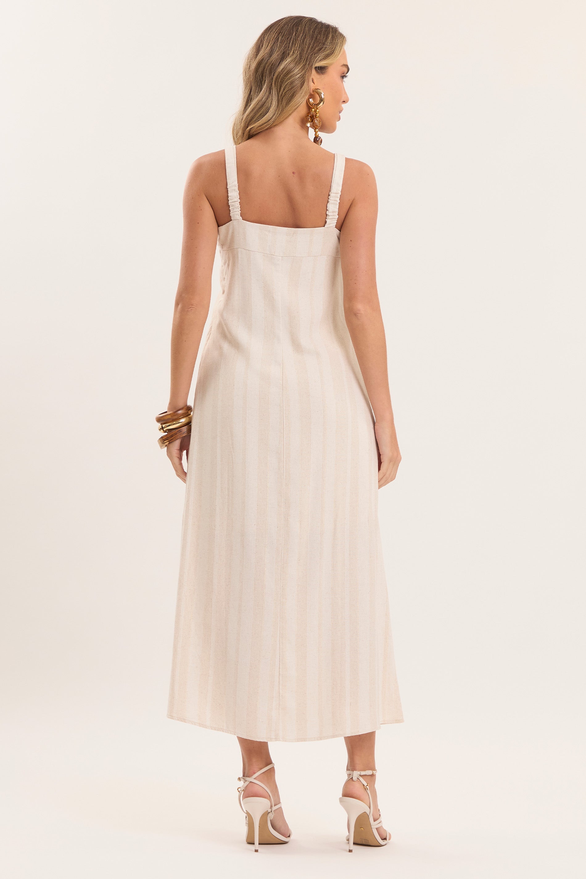 Vestido Listrado Celebration com Detalhe Bordado