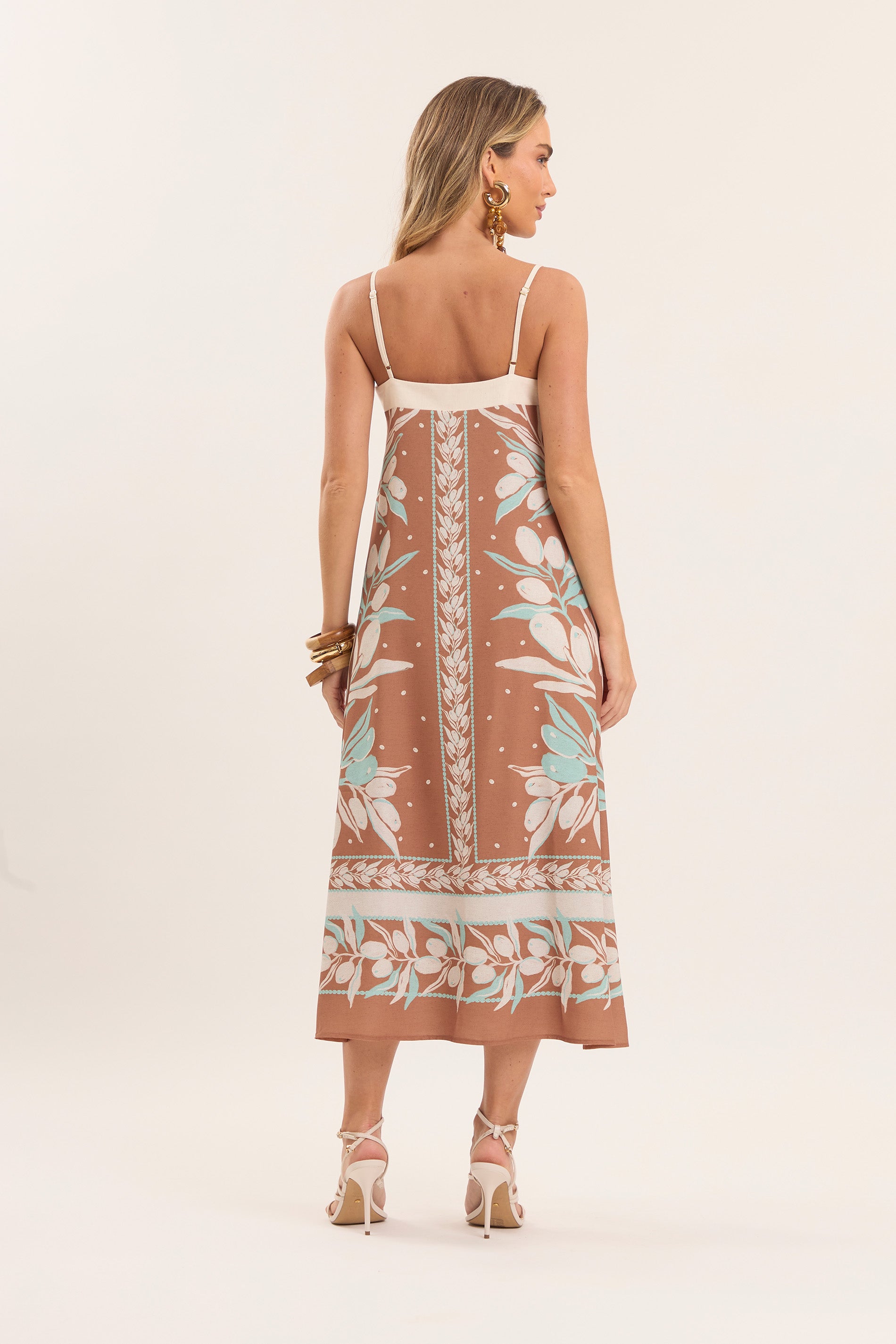 Vestido Midi Oliva de Alça Fina