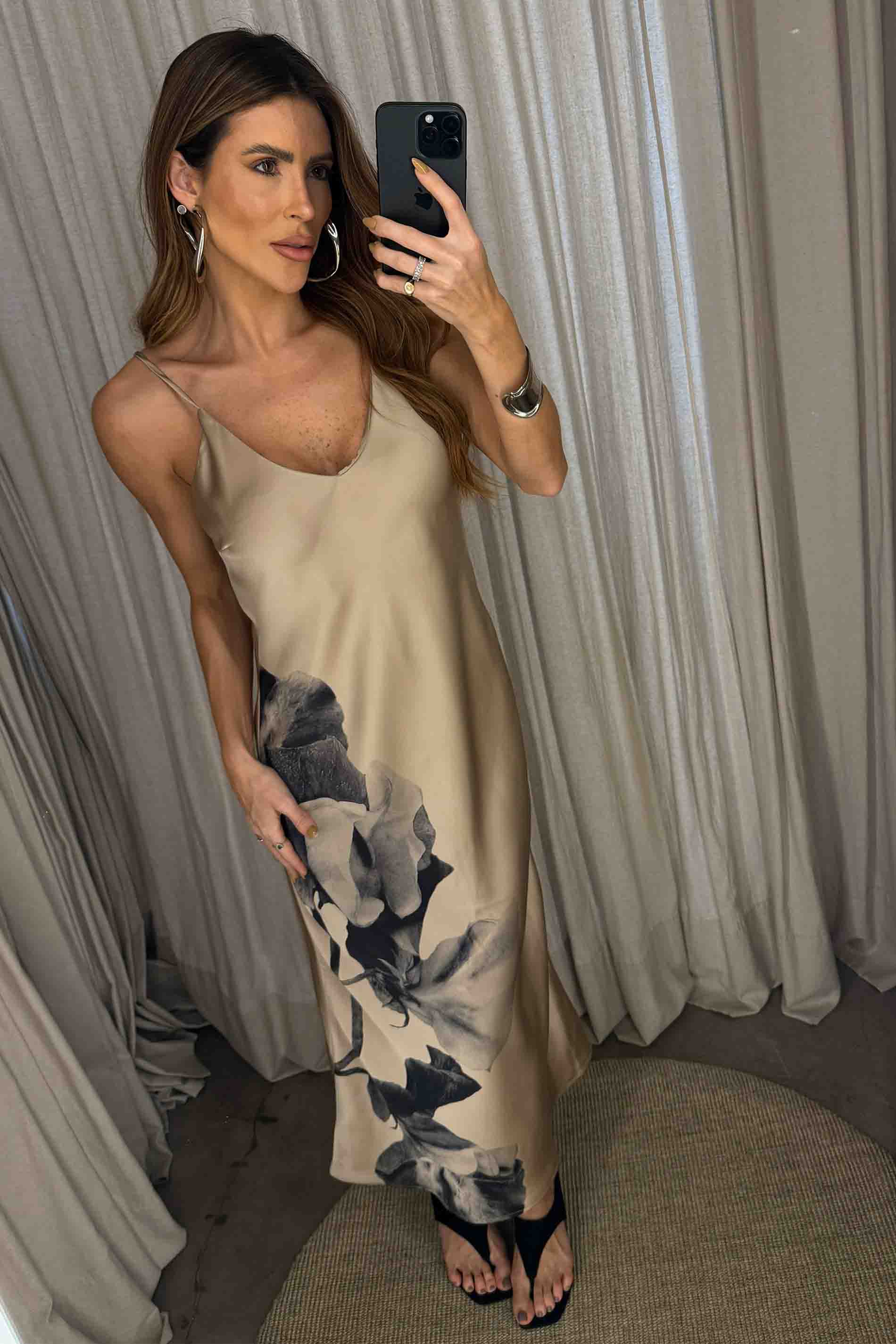 Vestido Midi Slip Dress Boho Acetinado