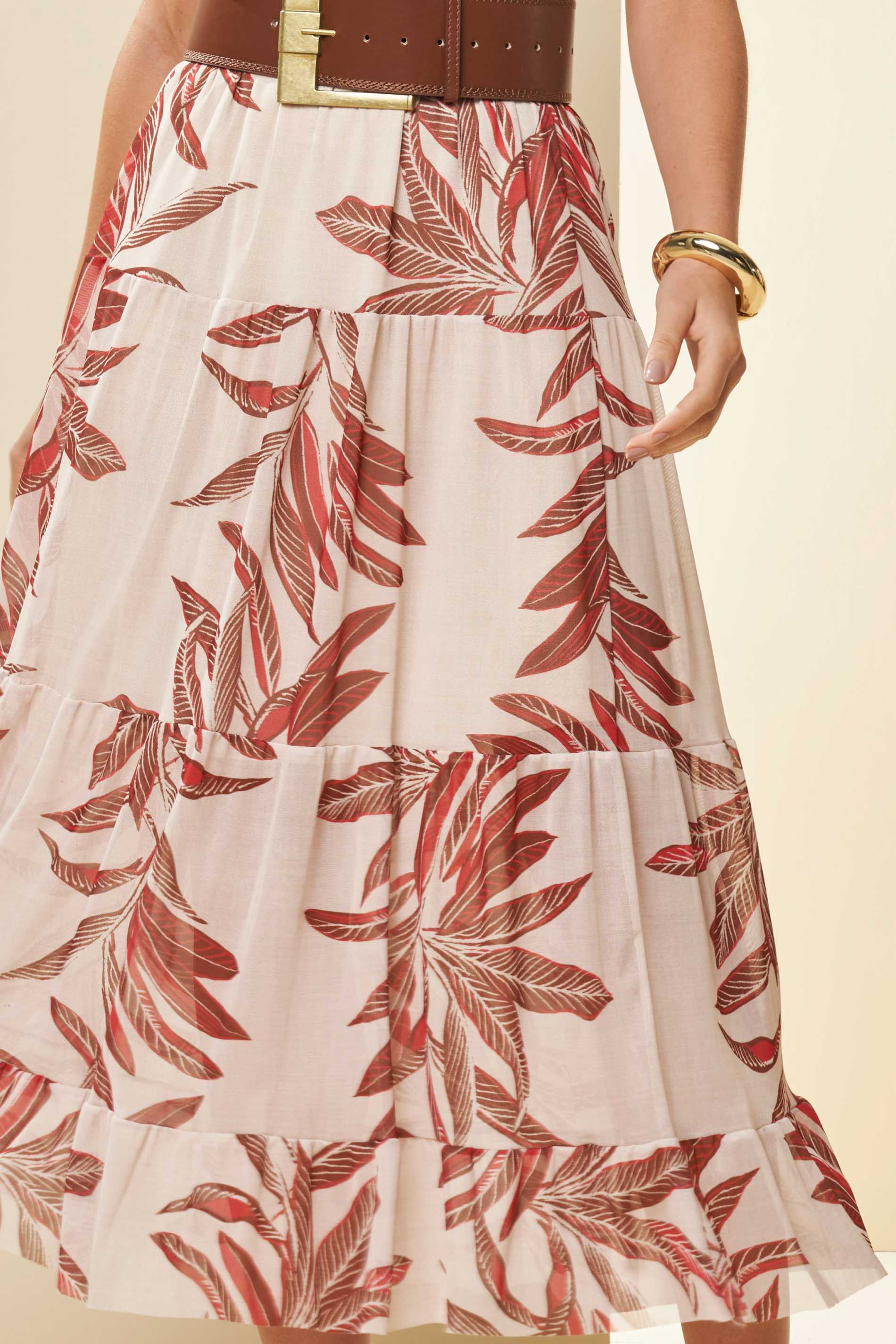 Saia Longa Tropical Estampada com Babados