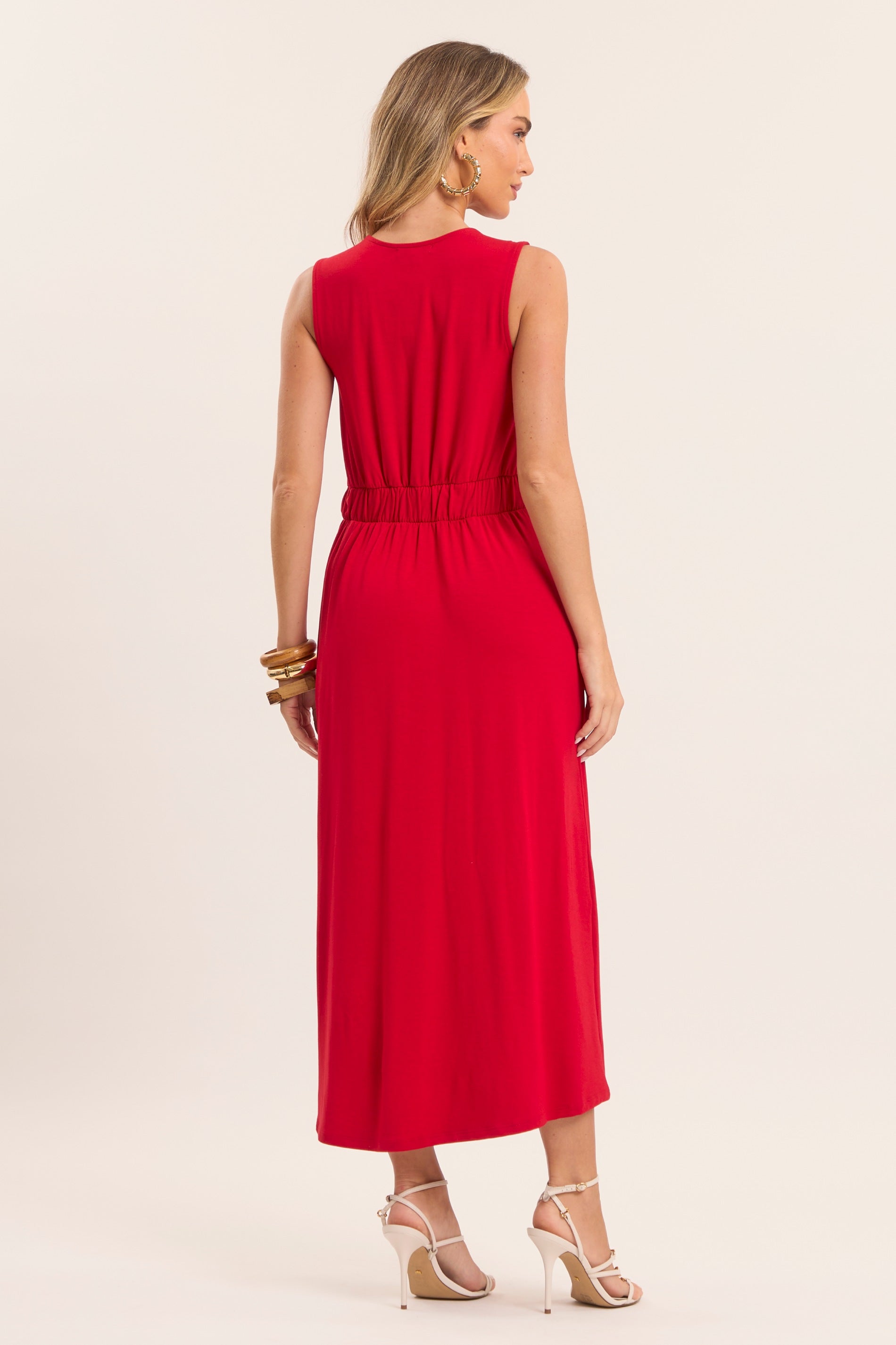 Vestido Midi Tropical com Decote V e Recorte na Cintura