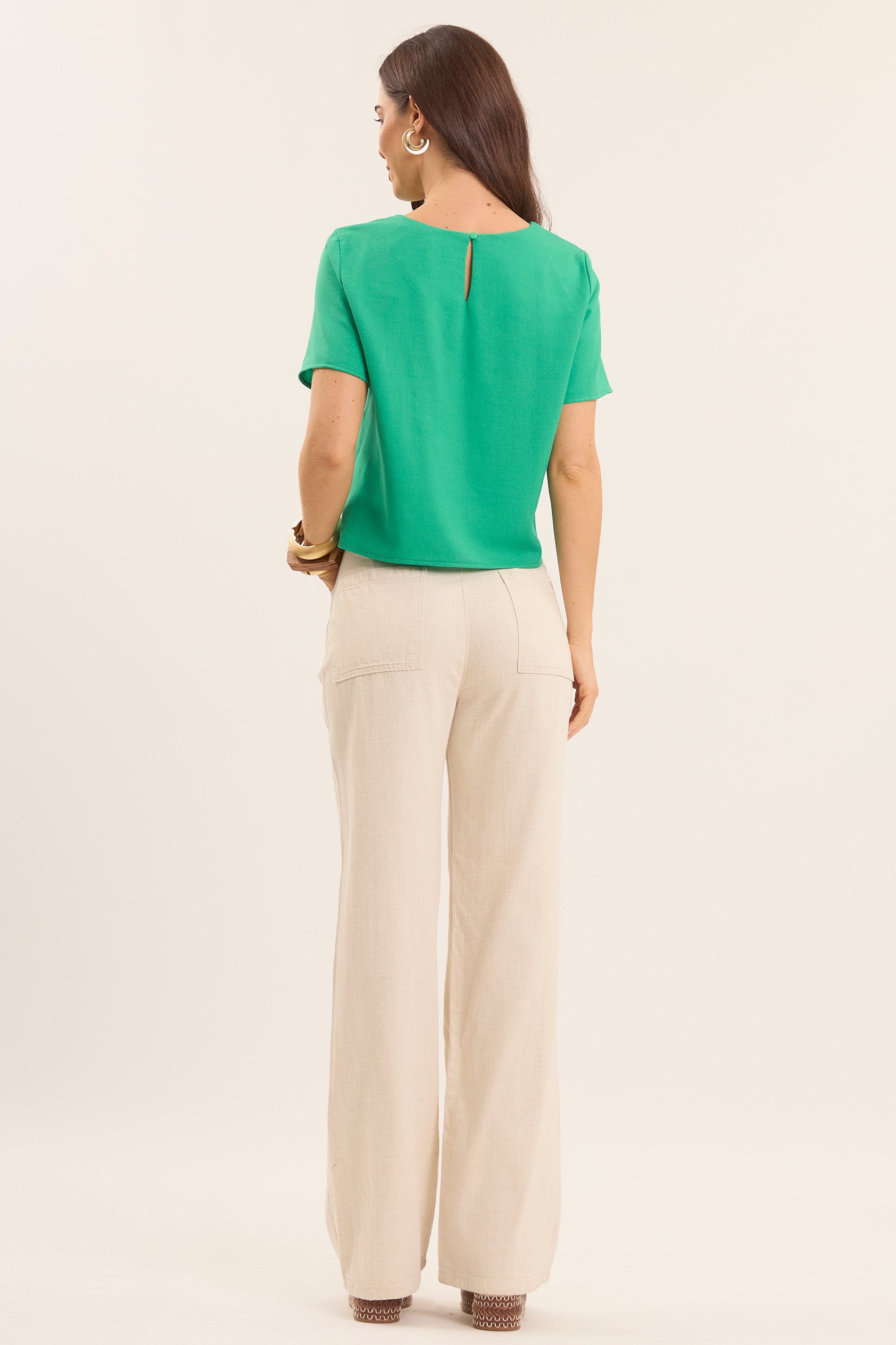 Blusa de Alfaiataria Nature com Decote Redondo