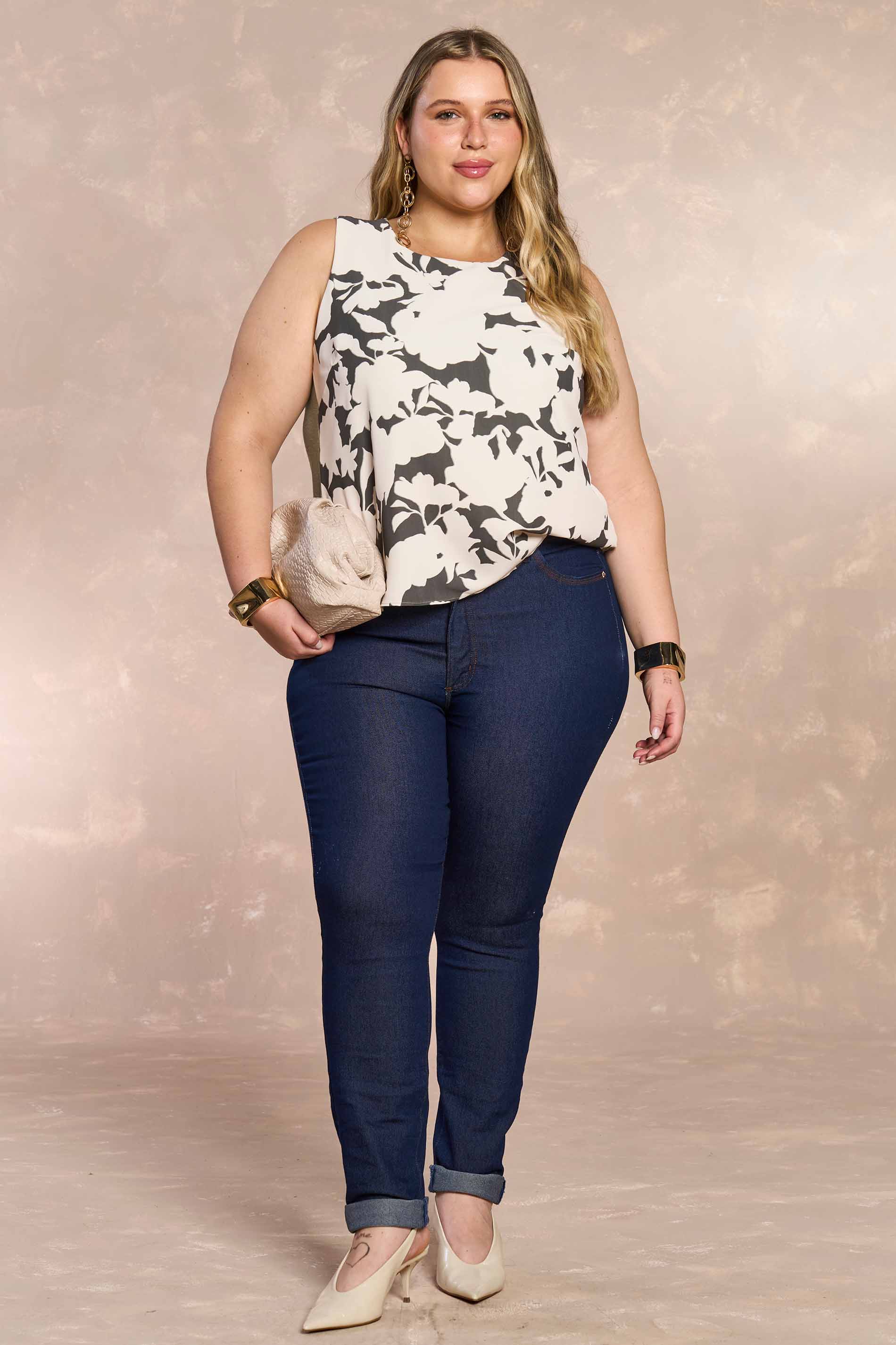 Calça Skinny Jardim Decor em Denim