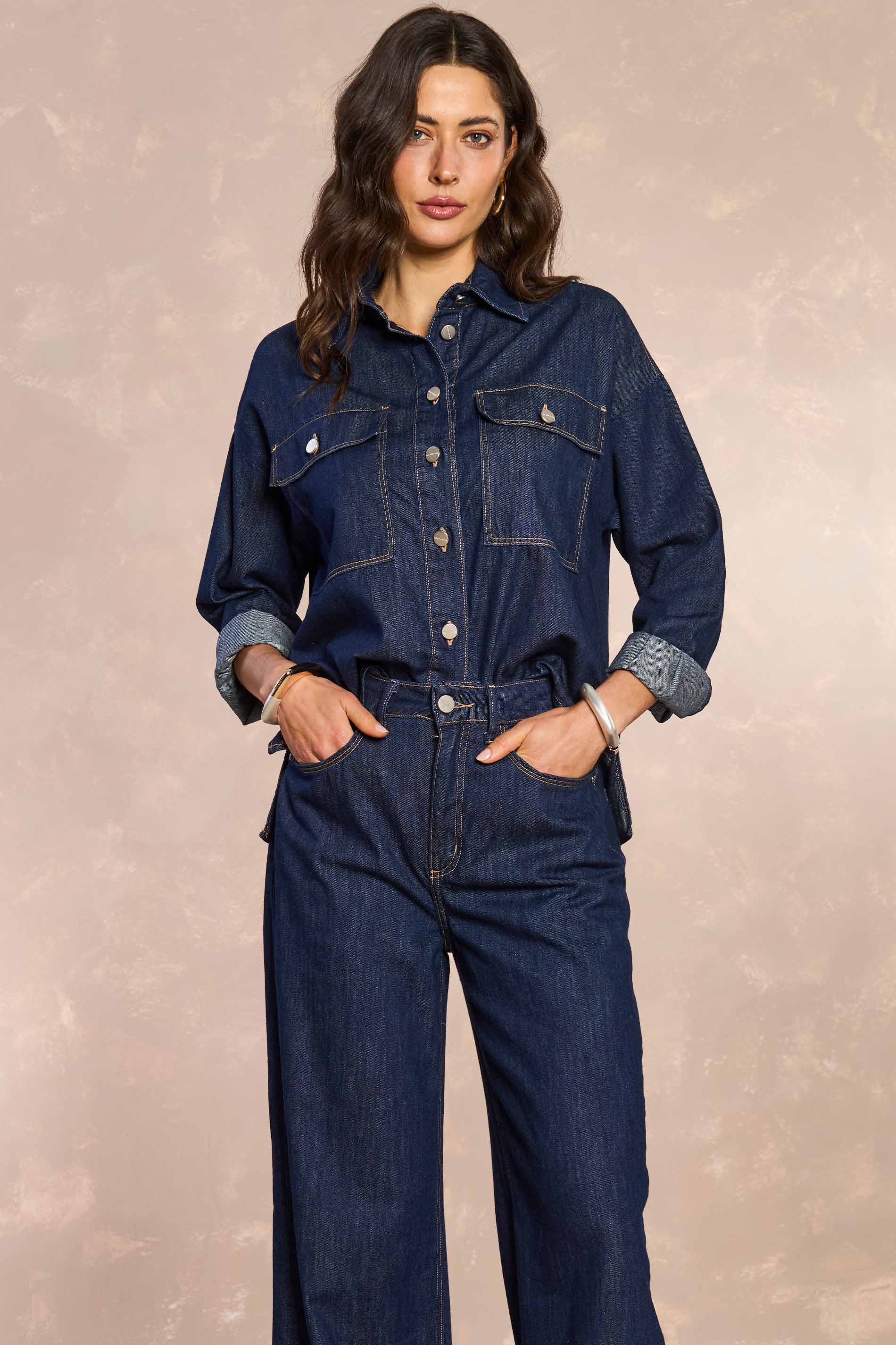 Calça Wide Leg Retrô Glam em Denim