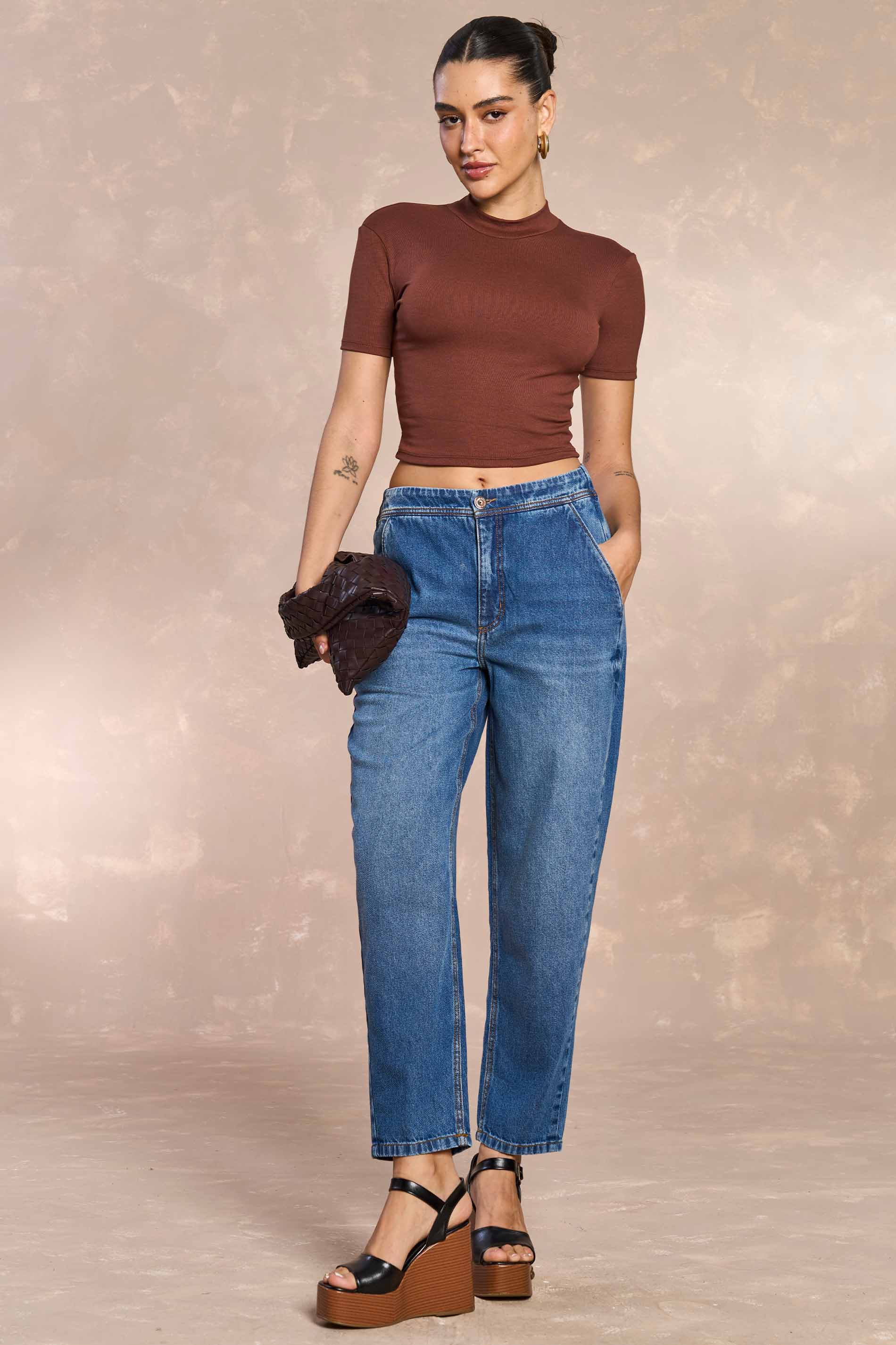 Calça Barrel Ethnic Blur em Denim