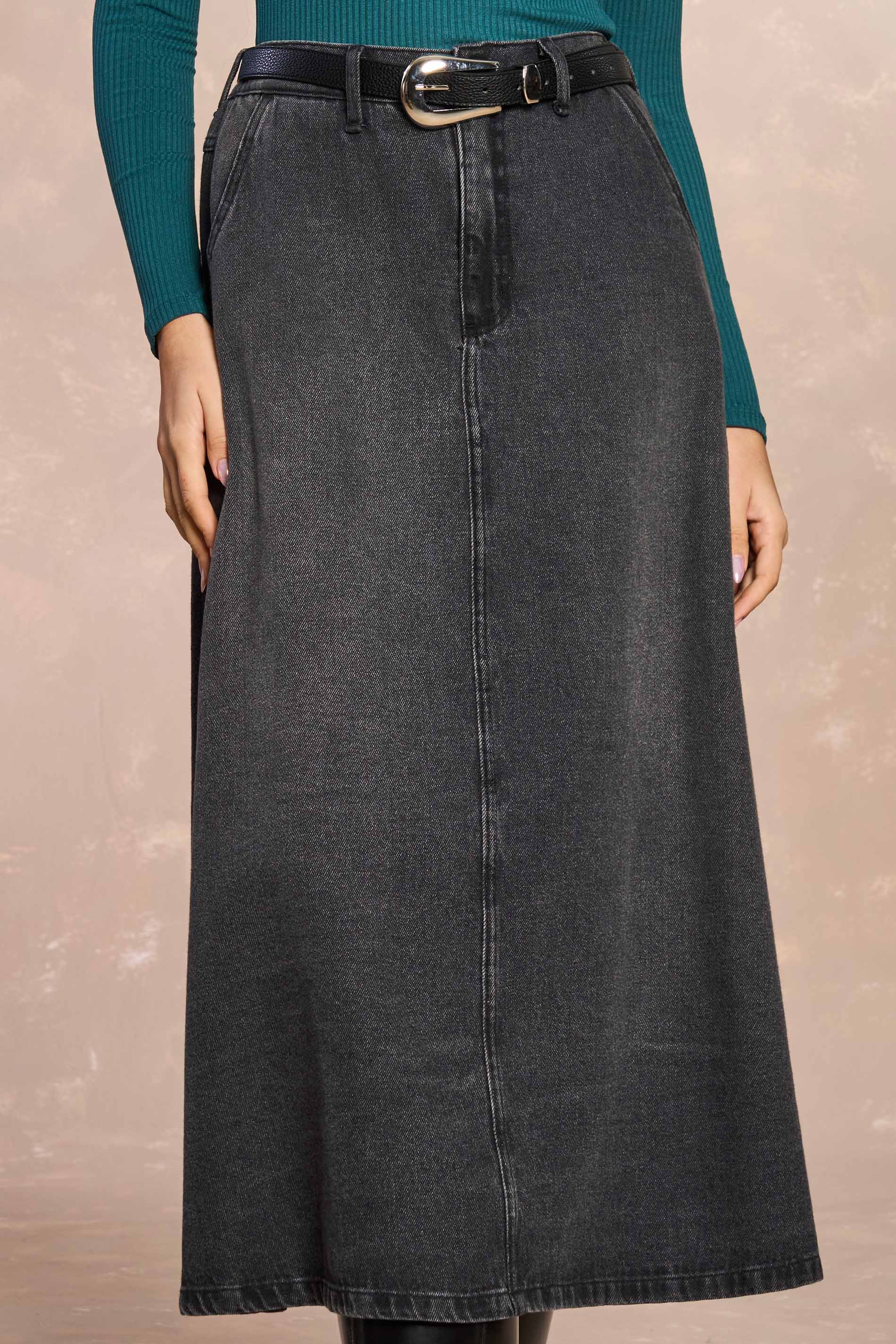 Saia Midi Urban Desire em Denim Black