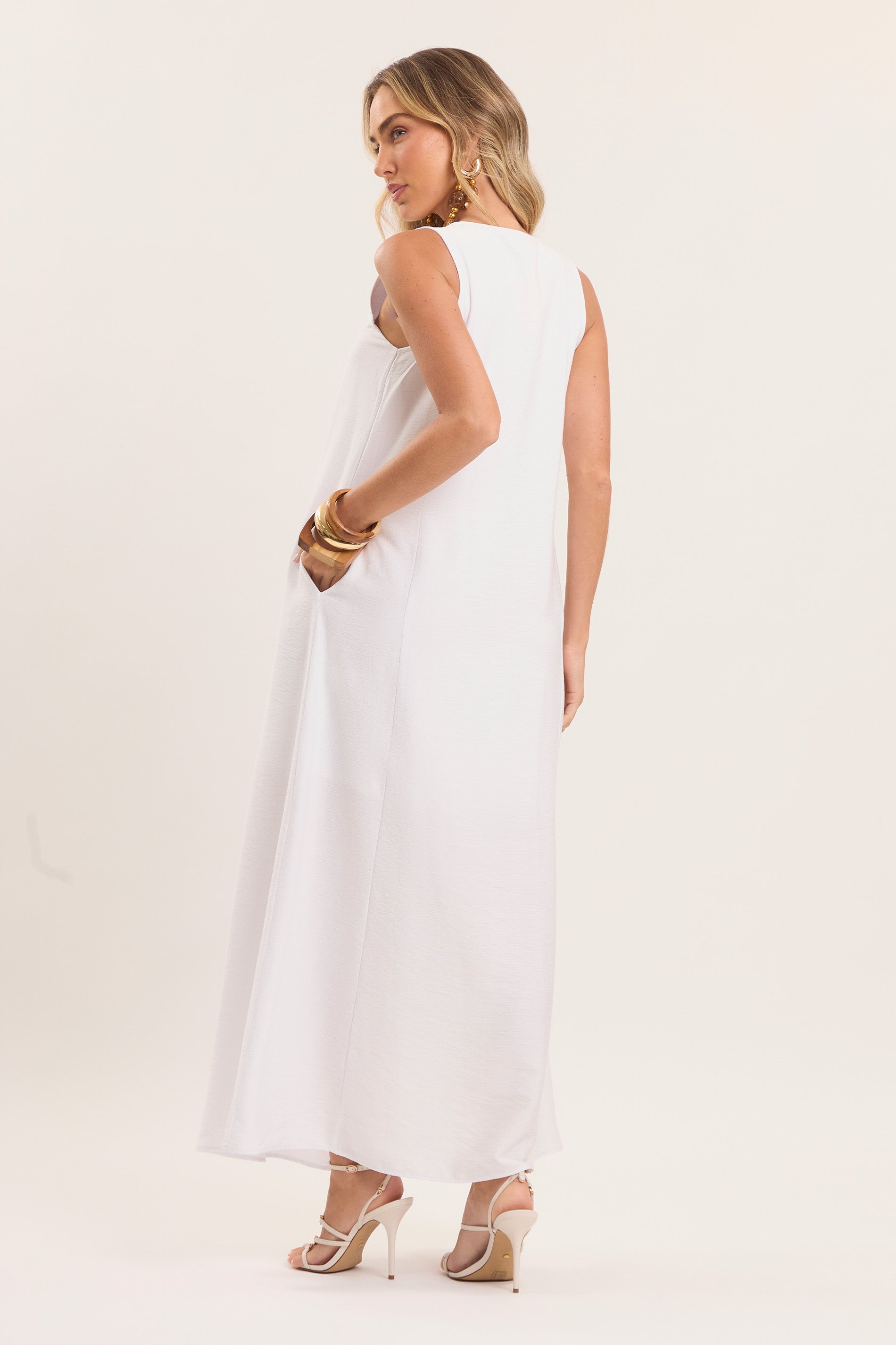 Vestido Longo Nature com Bolsos