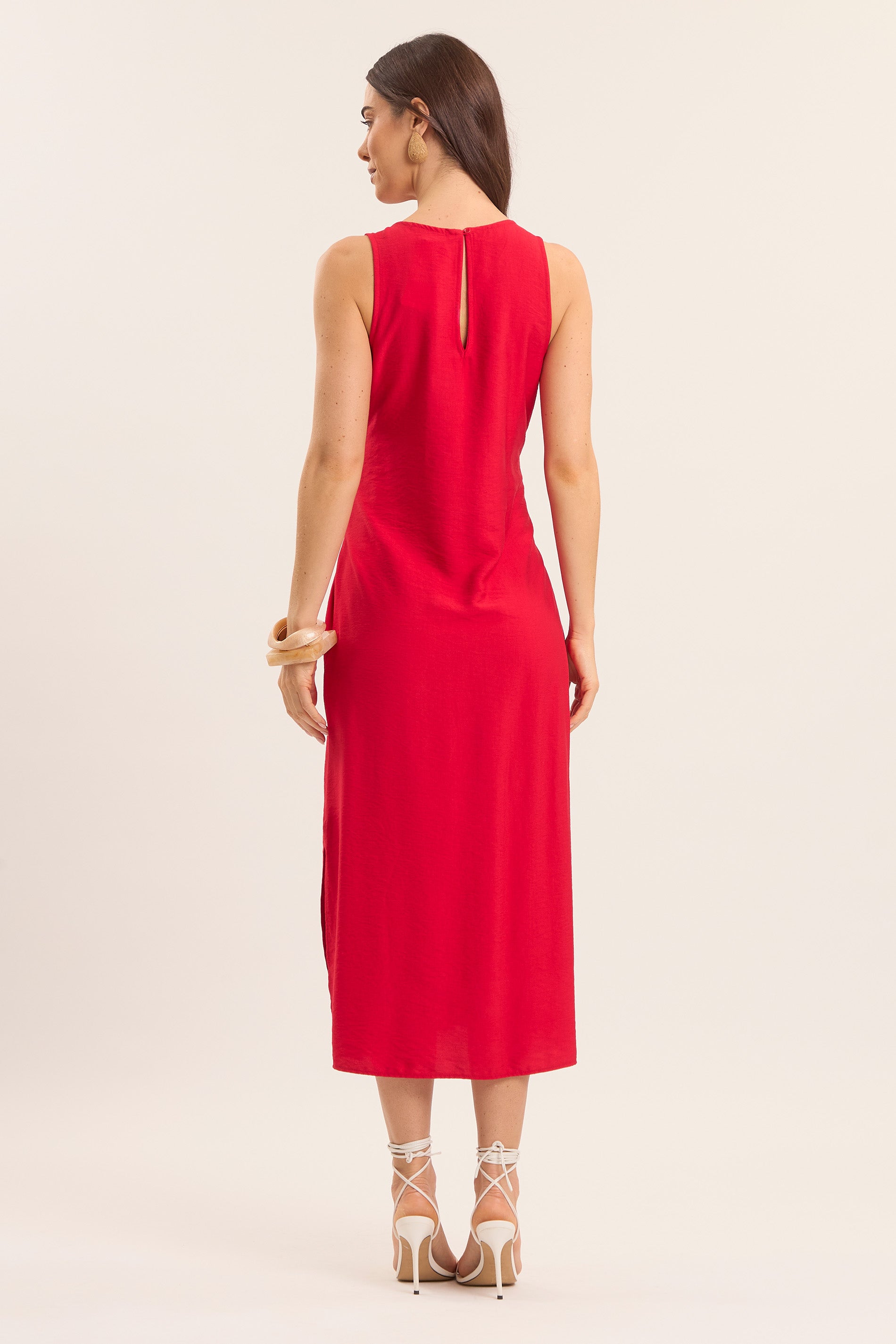 Vestido Midi Celebration com Amarração Frontal e Bordado Discreto