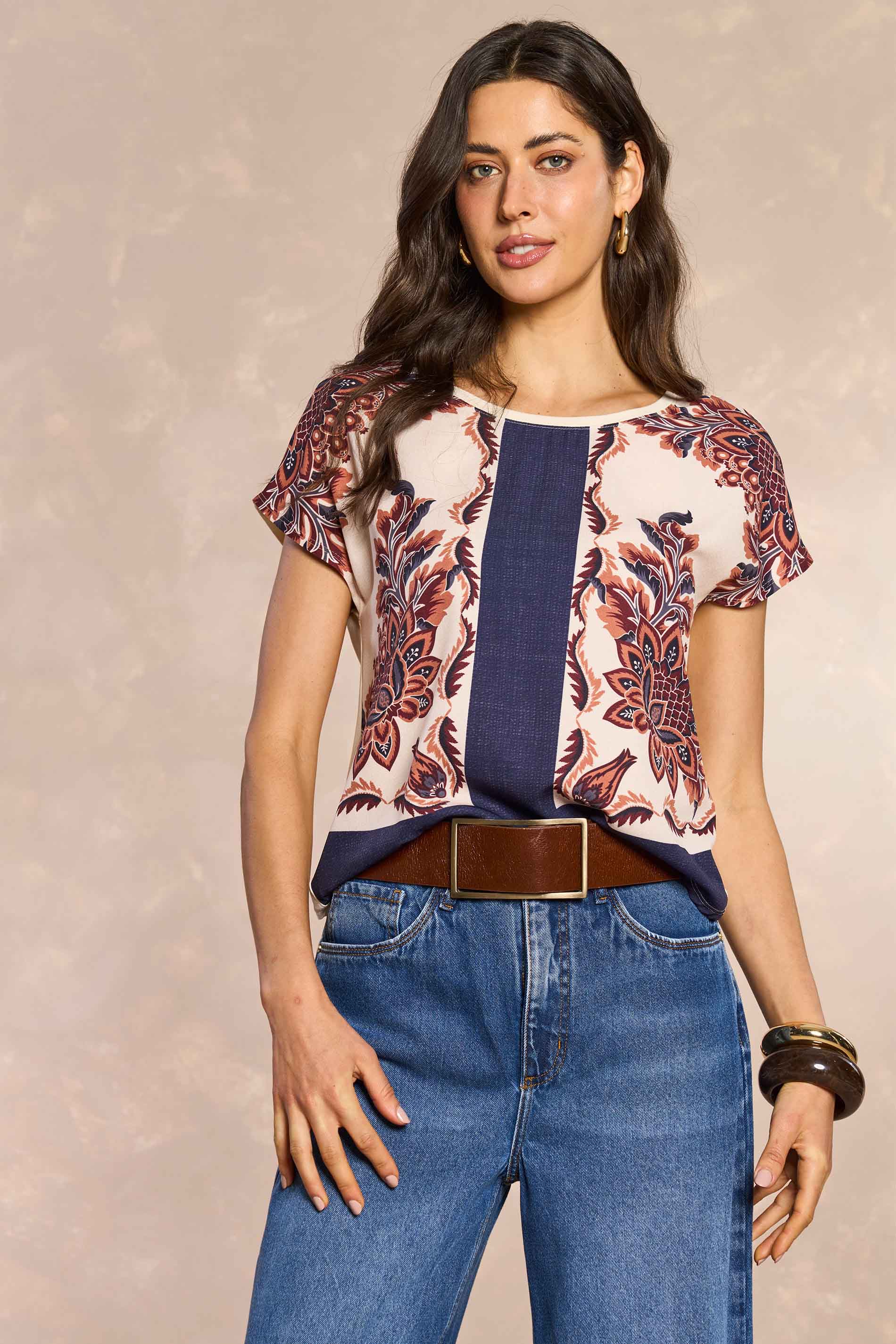 Calça Wide Cropped Jardim Boho em Denim