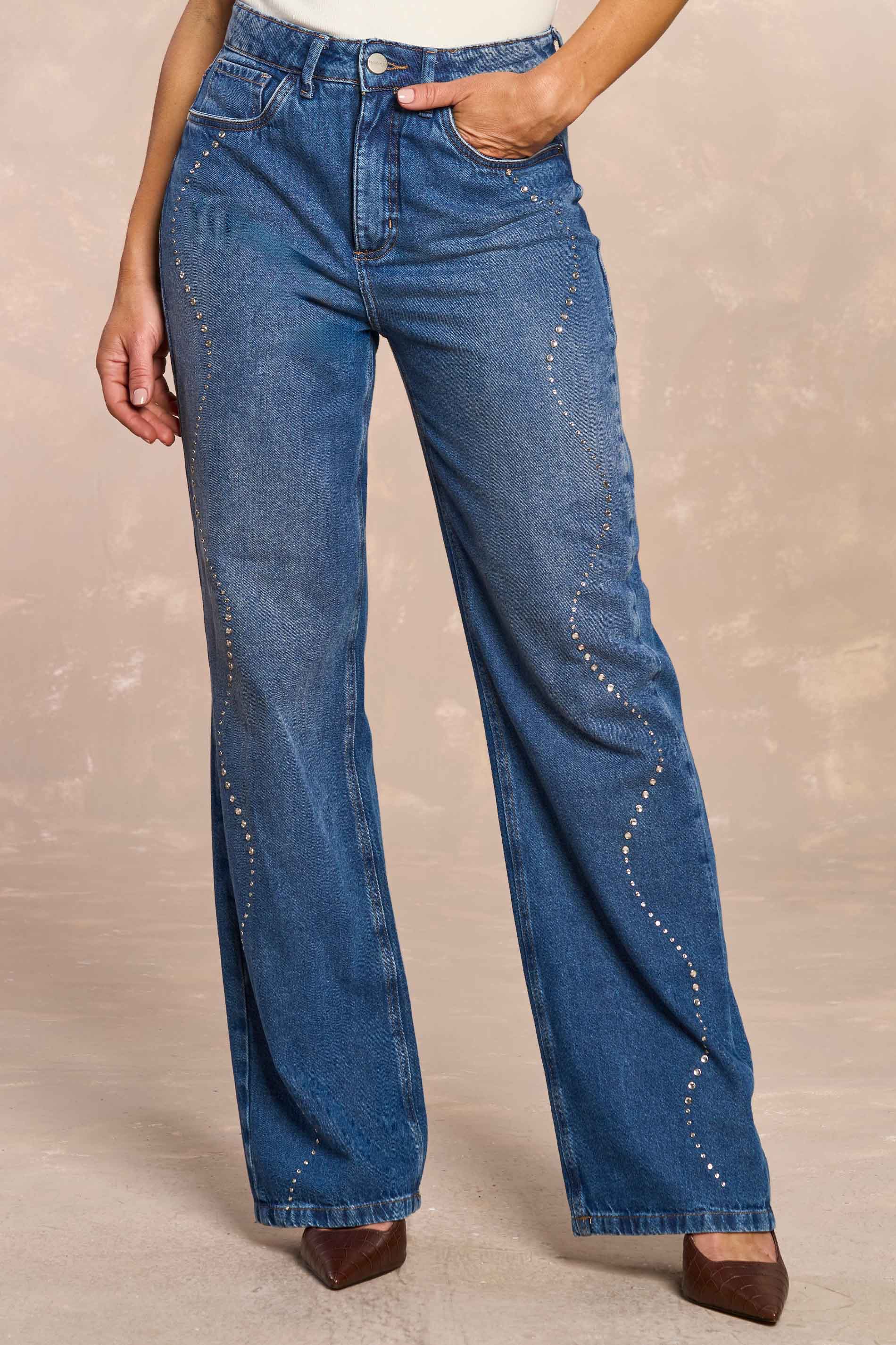 Calça Jeans Retrô Glam em Denim