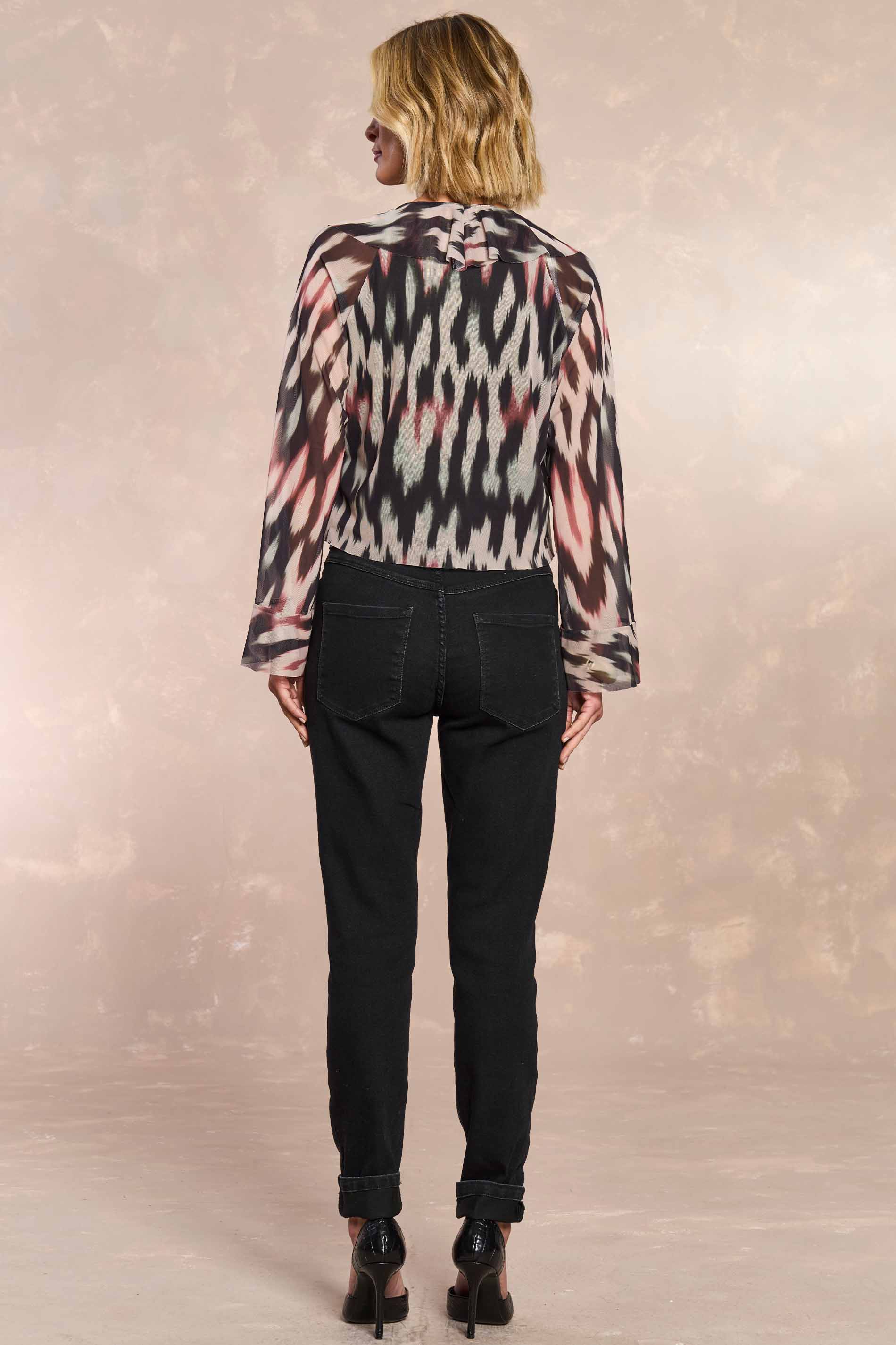 Blusa de Manga Longa Ethnic Blur em Tule