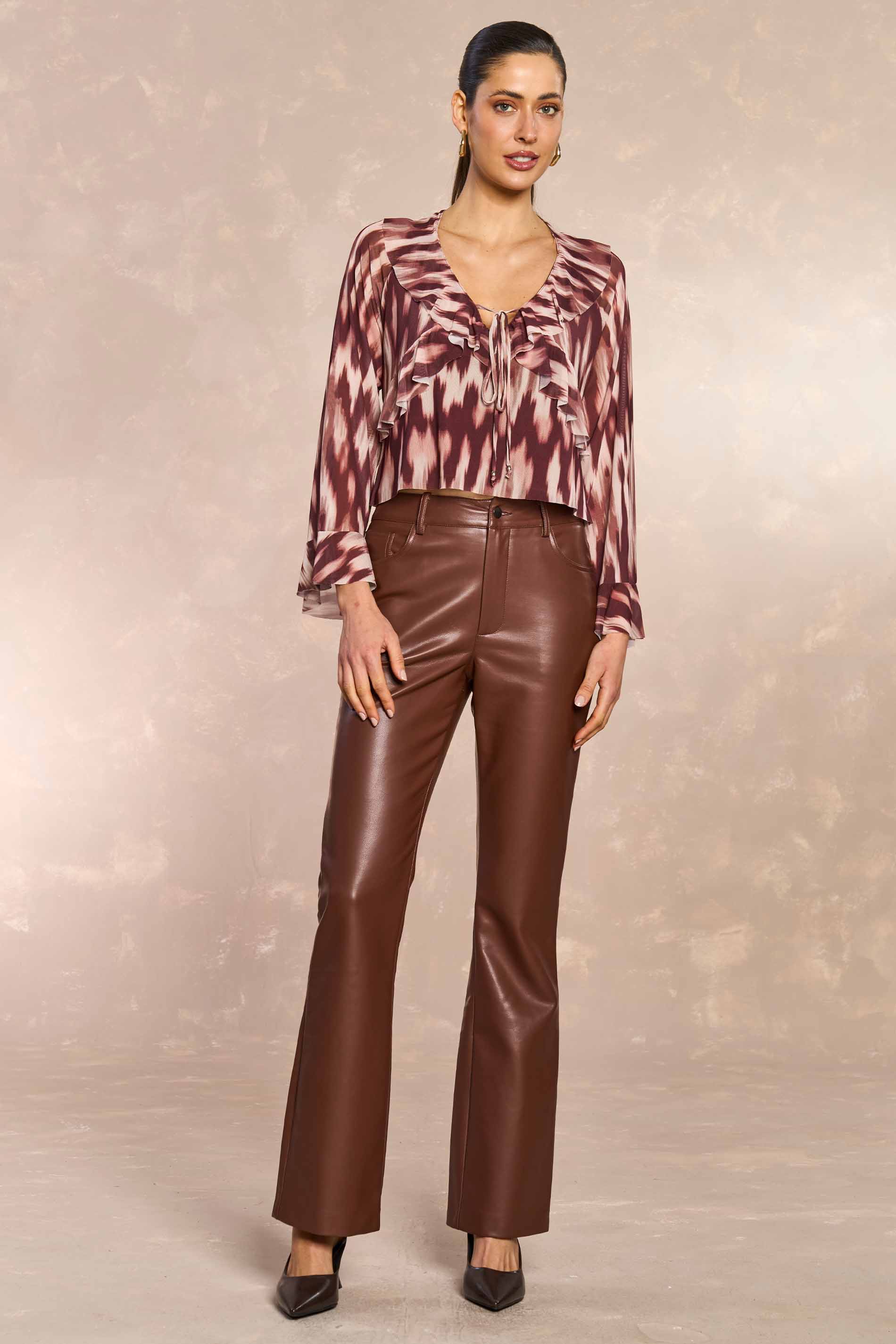 Blusa de Manga Longa Ethnic Blur em Tule