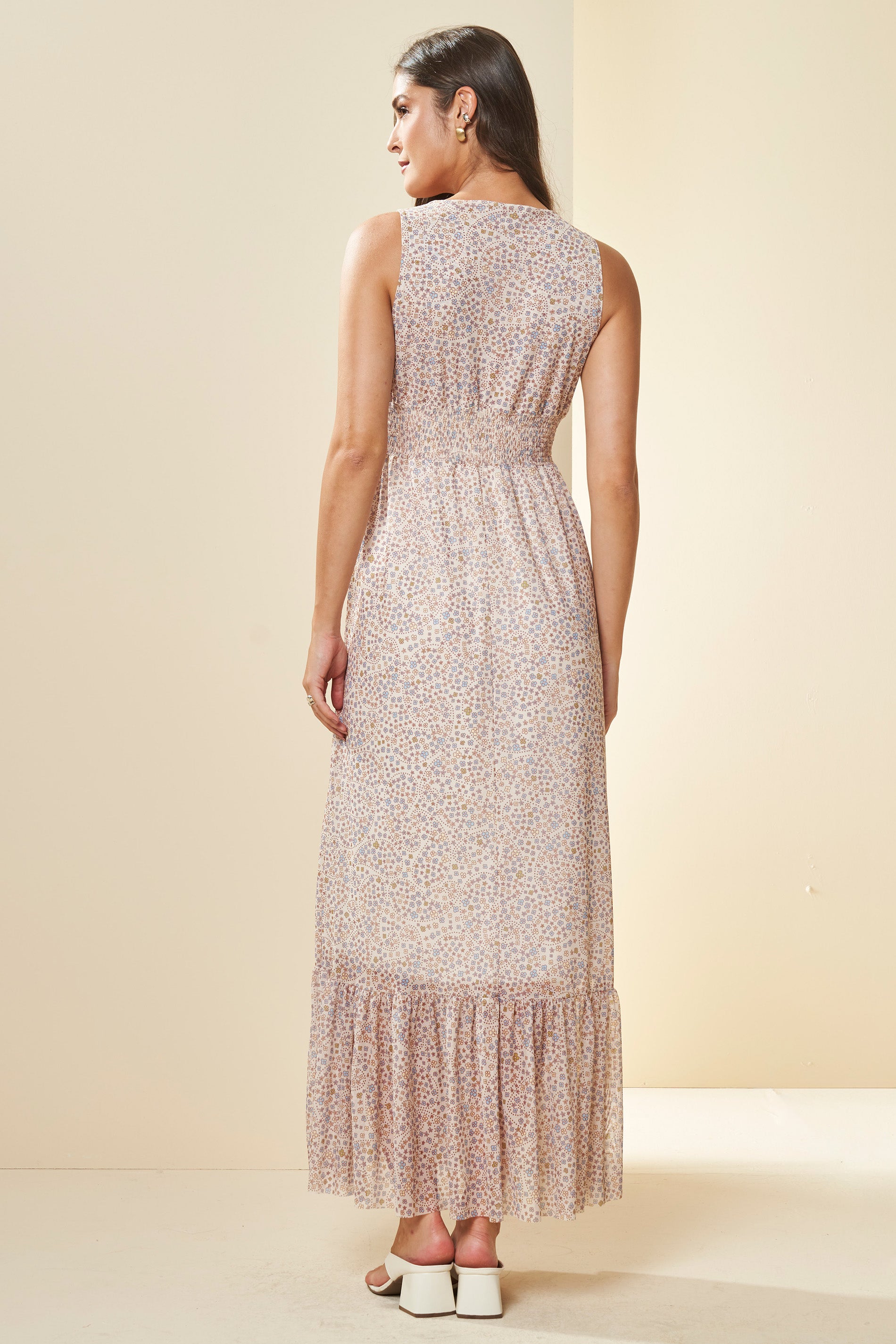 Vestido Longo Solar em Tule Estampado