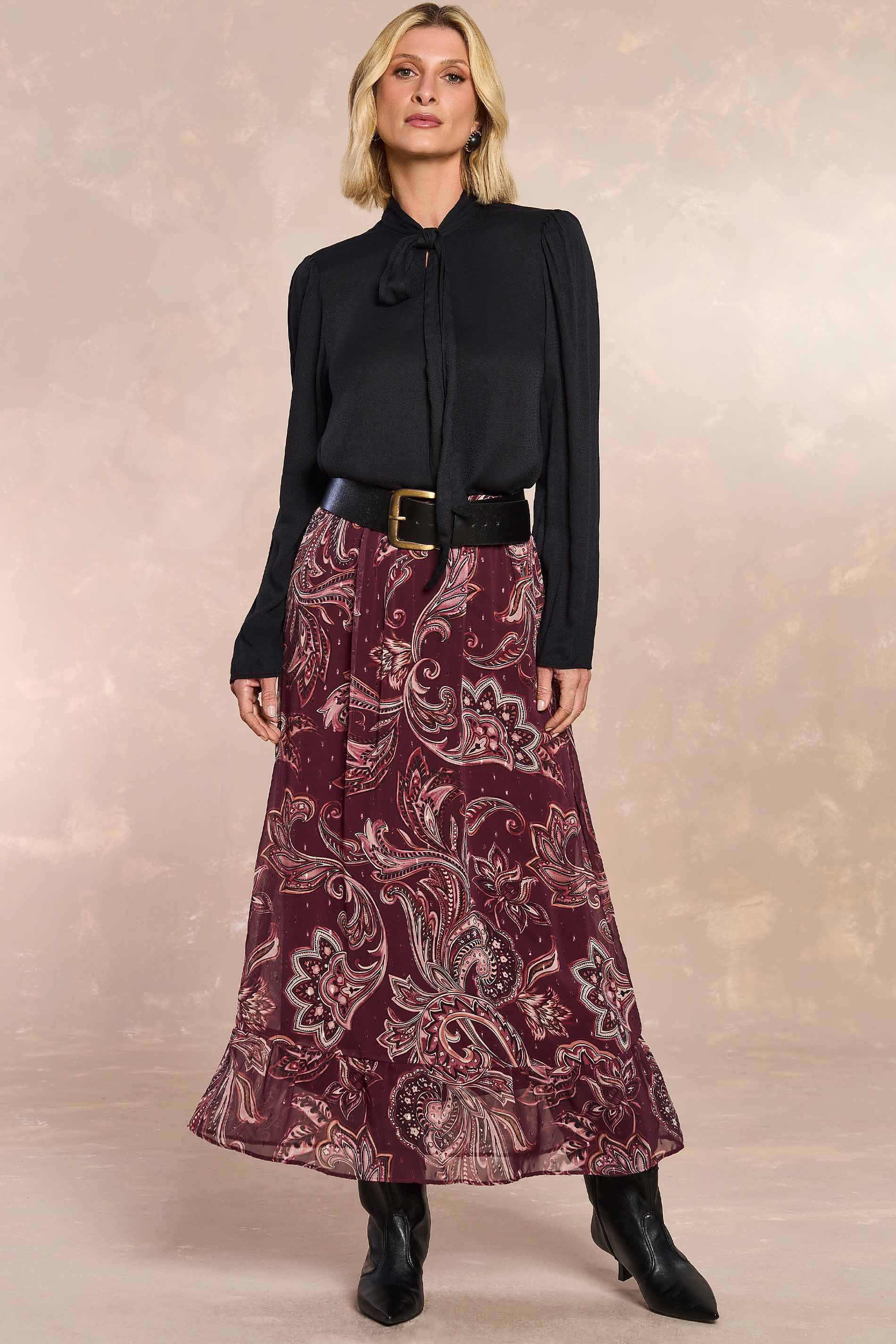 Saia Longa Jardim Boho em Chiffon