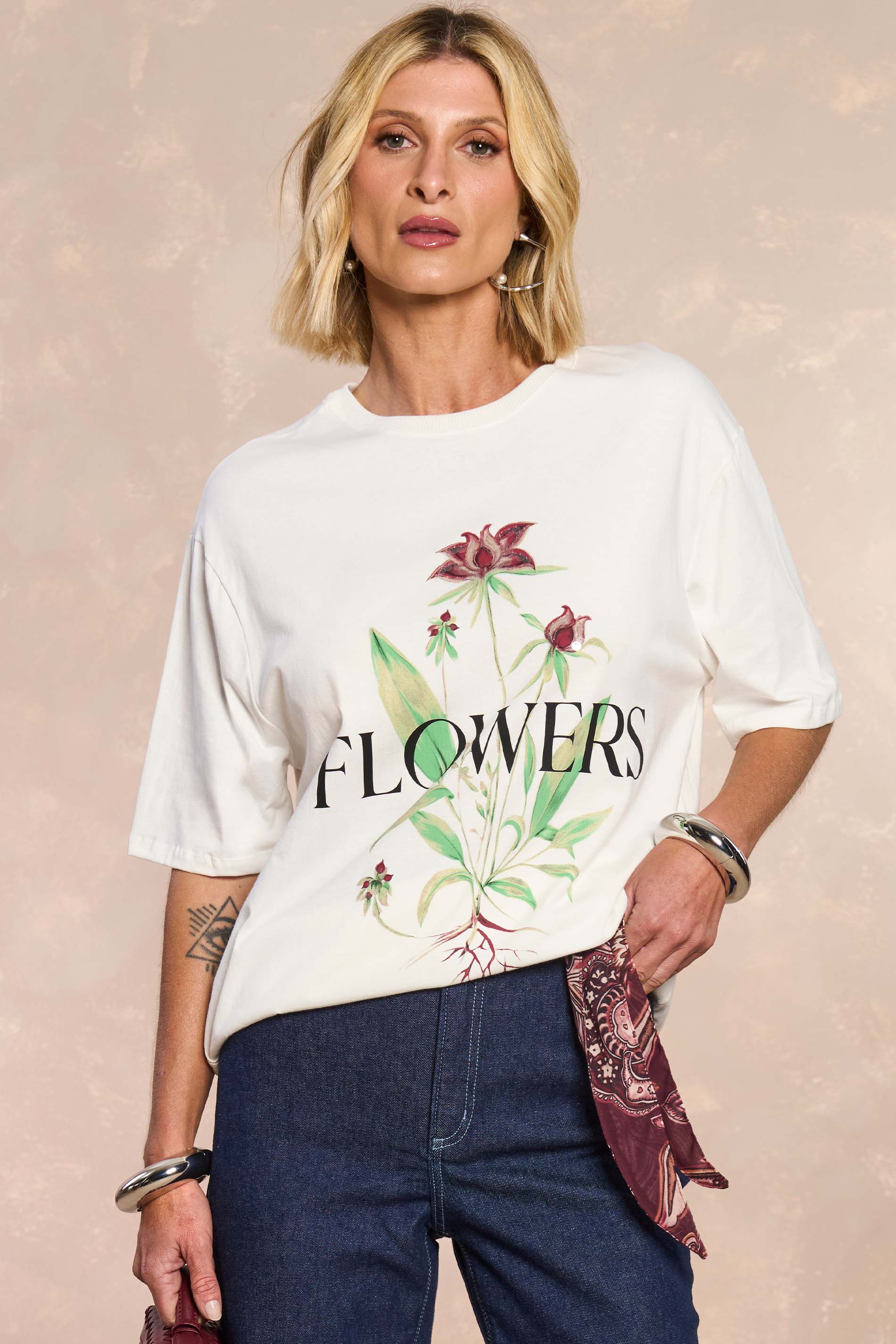 T-shirt Jardim Boho em Malha