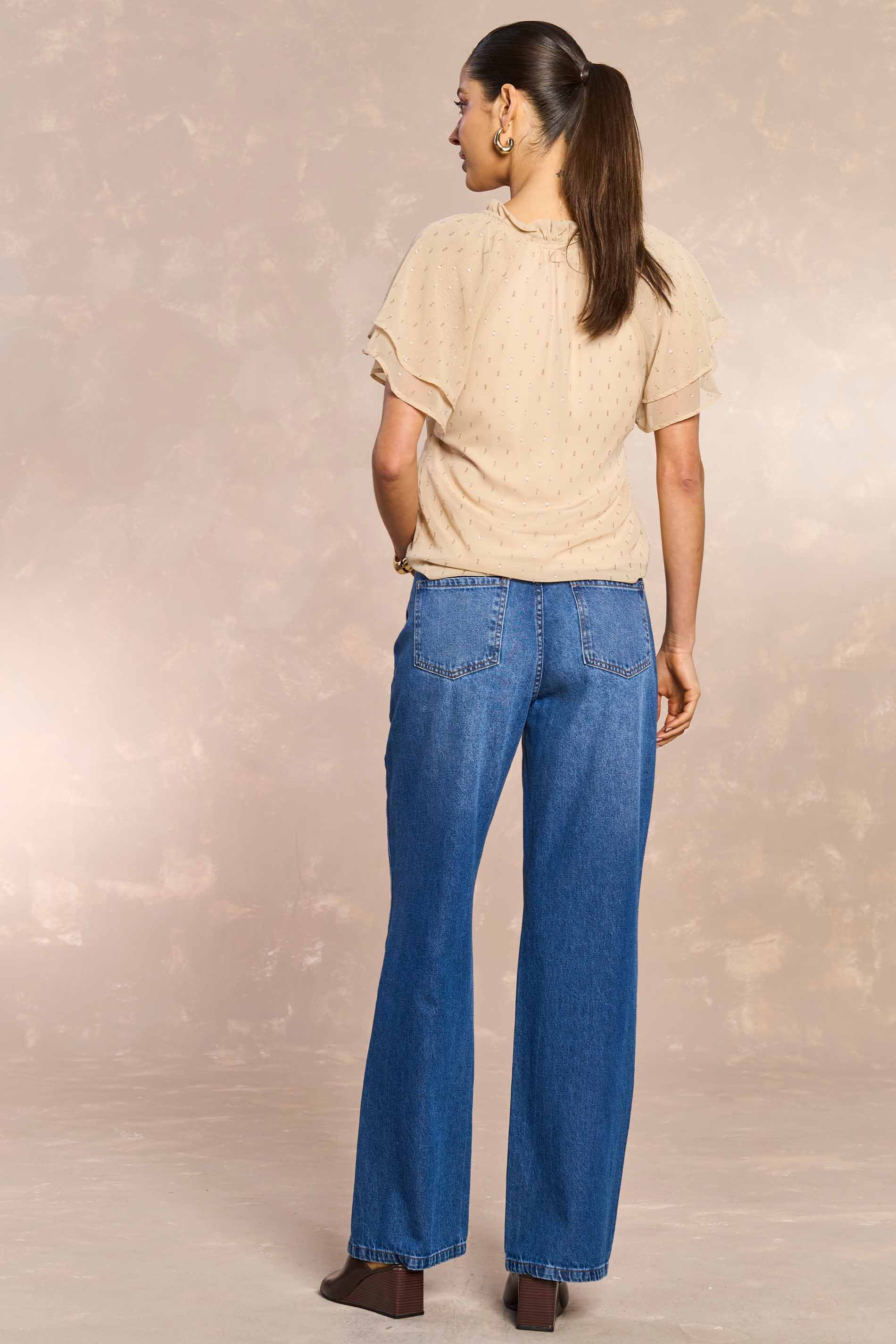 Blusa de Manga Curta Jardim Boho em Chiffon
