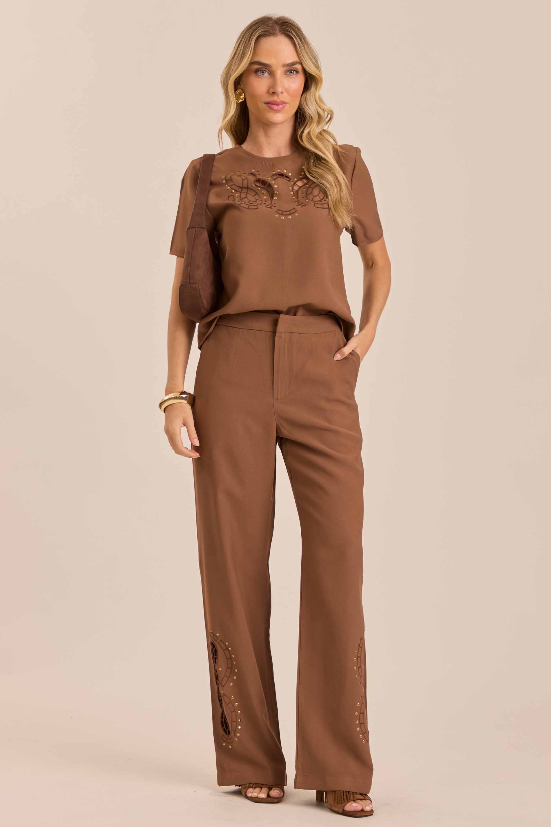 Blusa de Manga Curta Jardim Decor em Alfaiataria