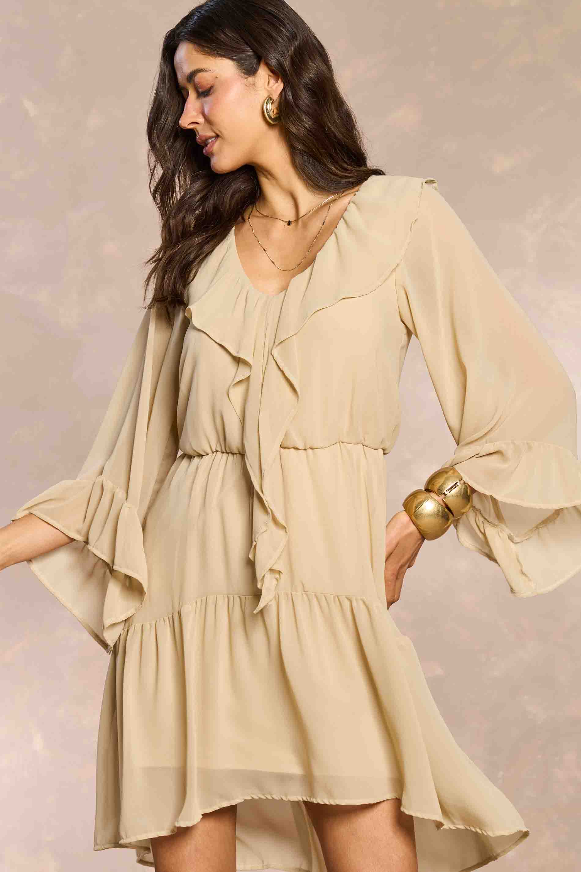 Vestido Curto Soft Garden em Chiffon