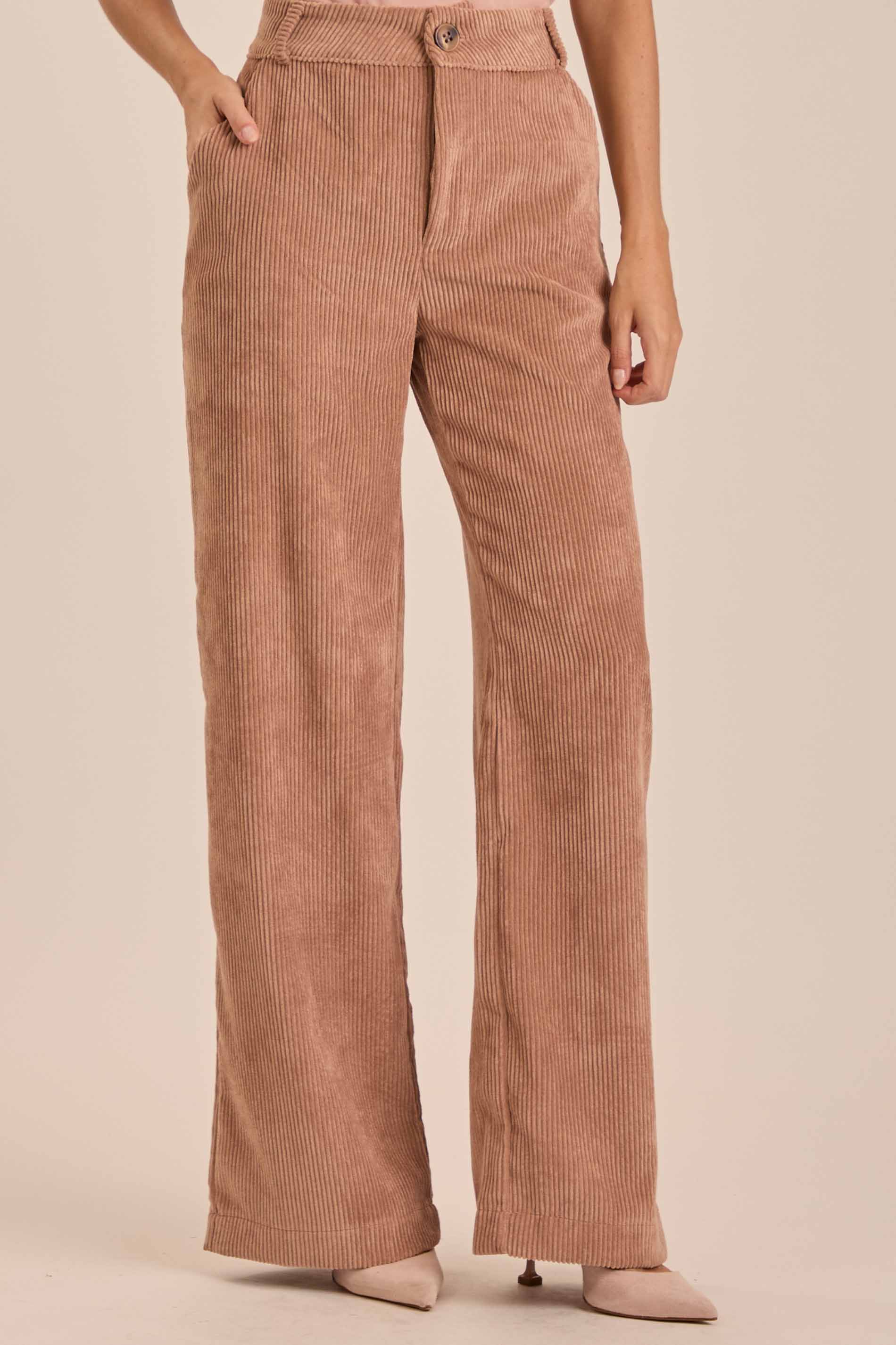 Calça Wide Leg Ethnic Blur em Veludo Cotelê