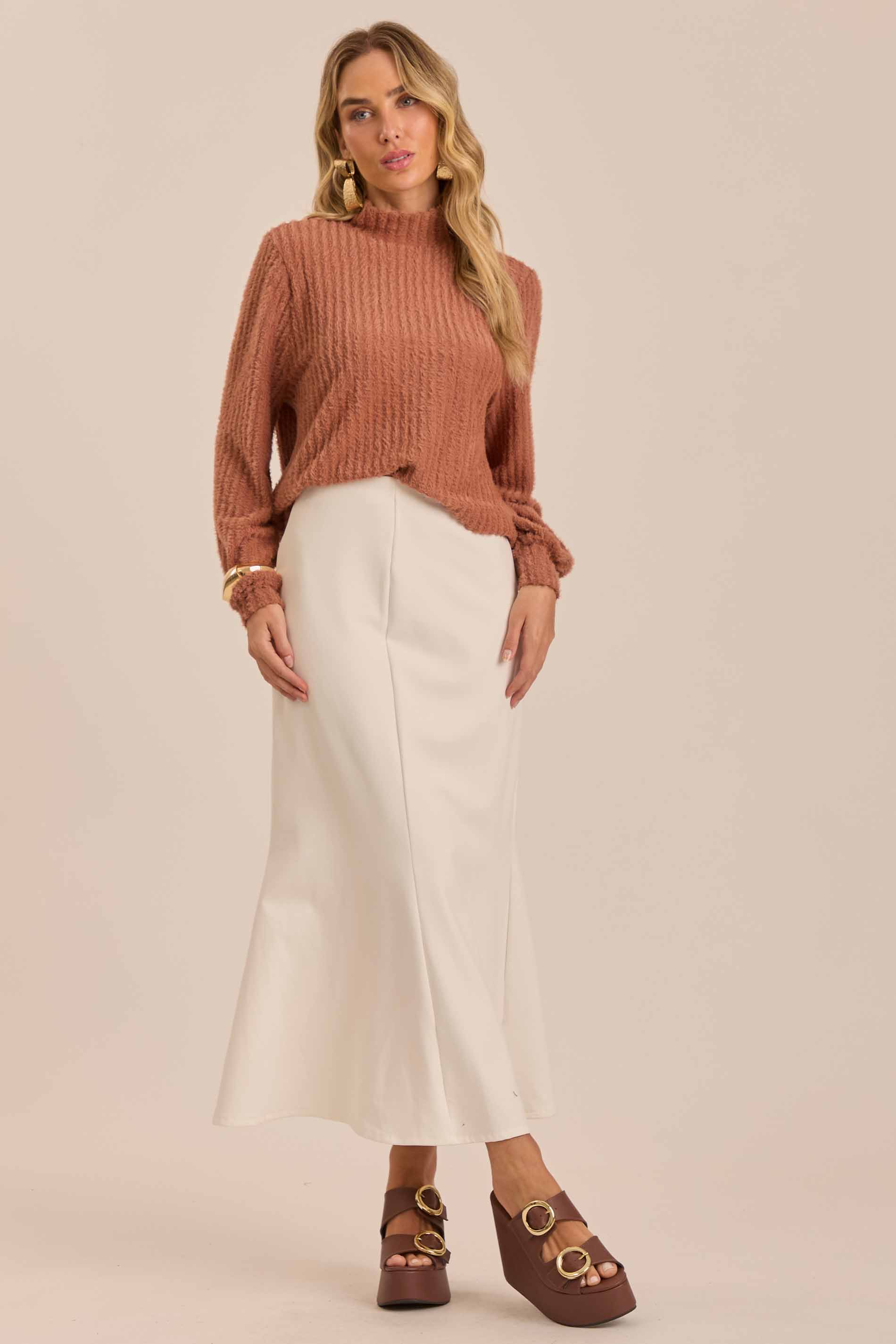 Saia Midi Retrô Glam em Bodycon