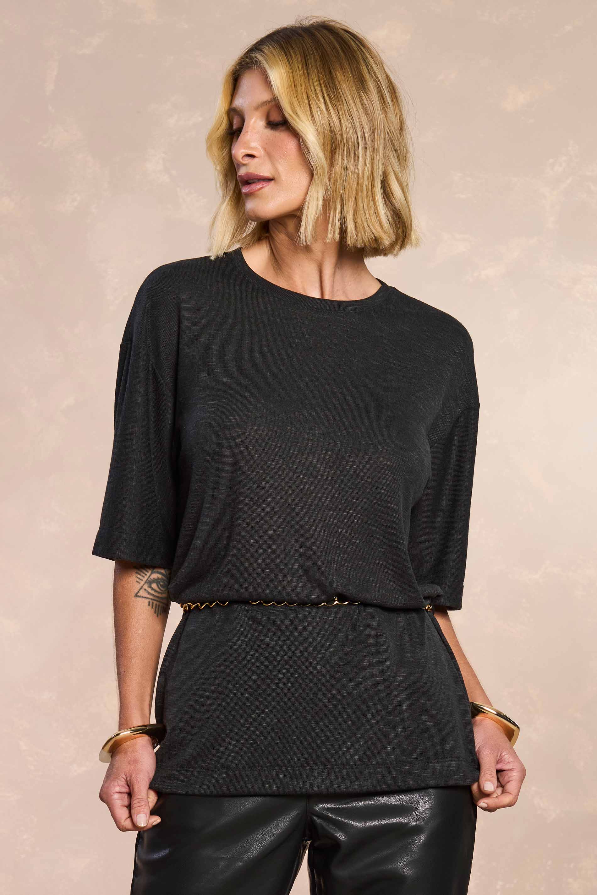 T-shirt Retrô Glam em Tricot Flamê