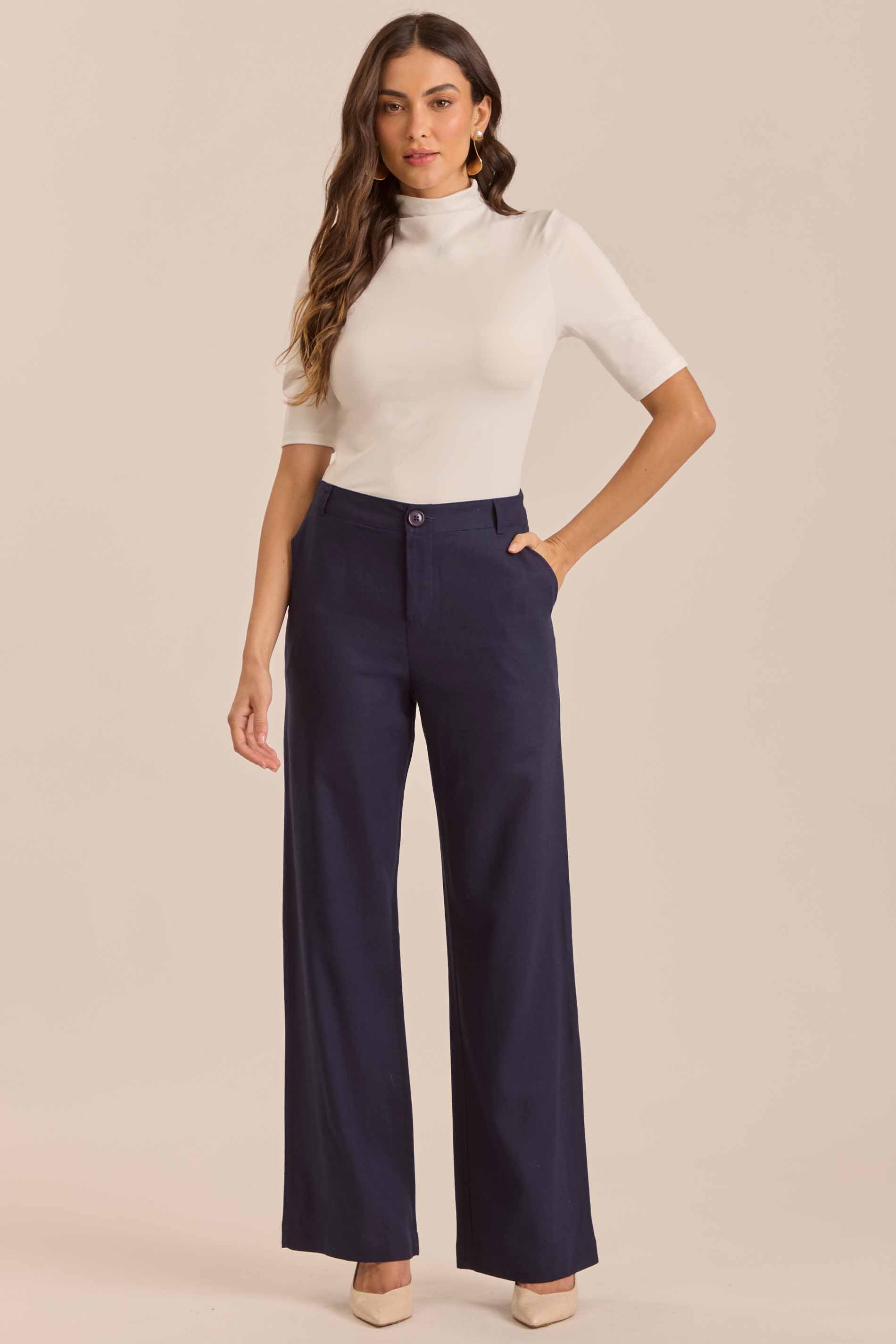 Calça Reta Jardim Decor em Linen