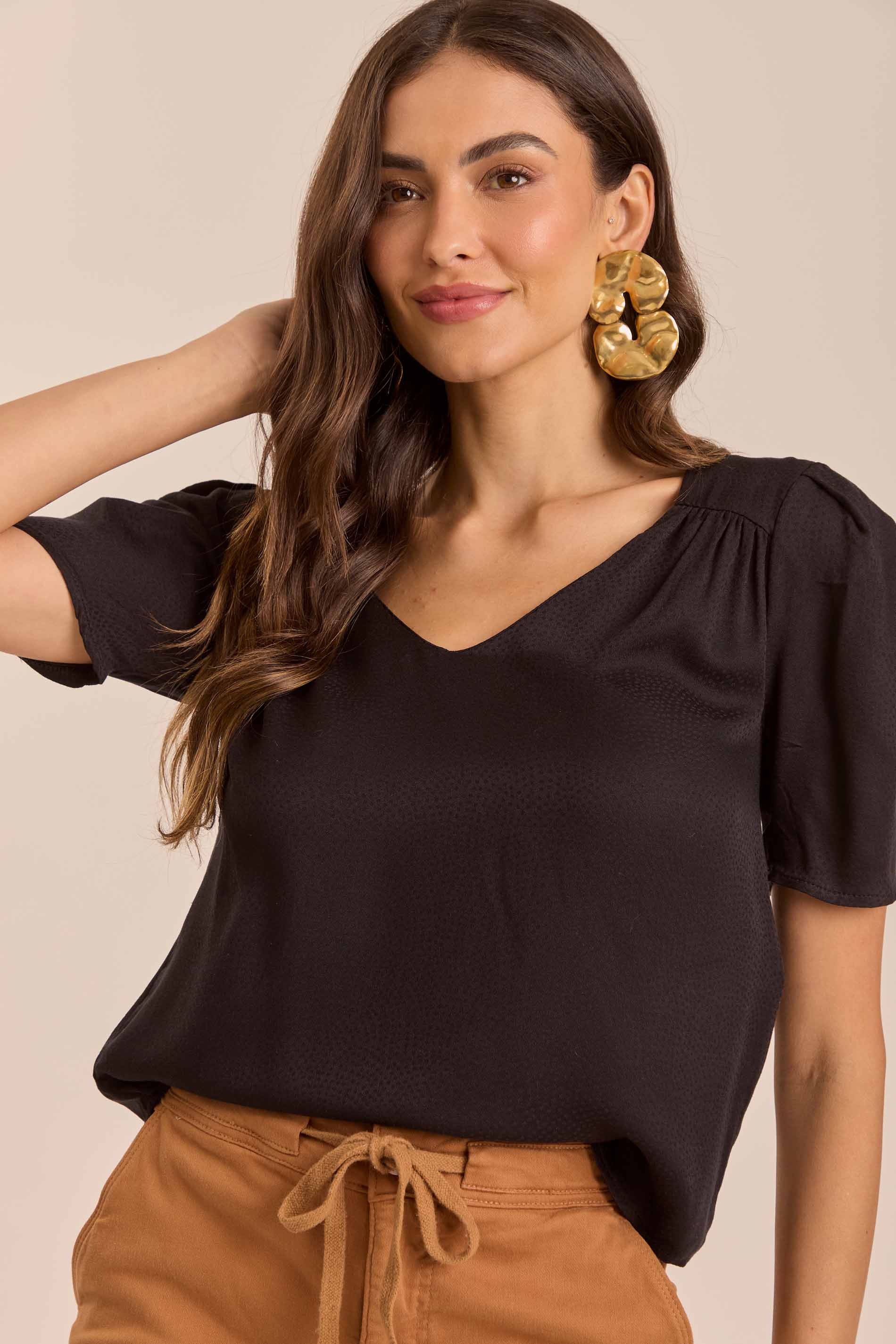 Blusa de Manga Curta Jardim Boho em Poá